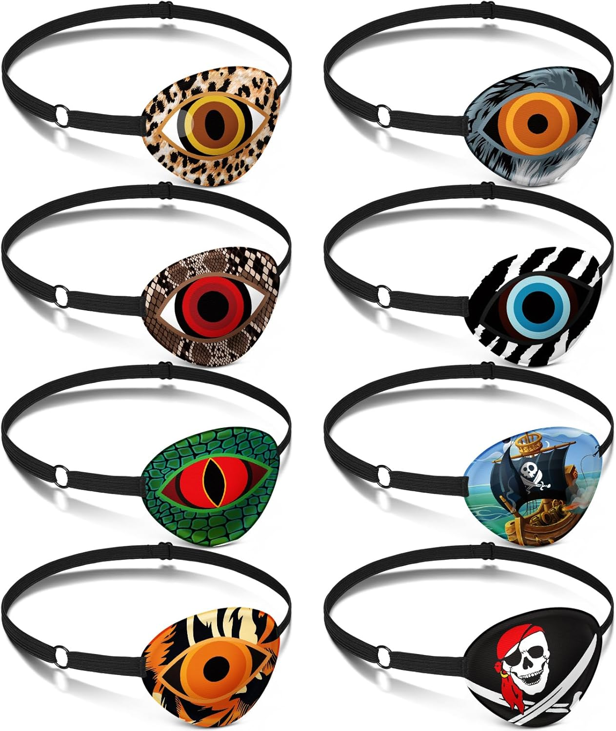 8 Pcs Eye Patches for Kids Adjustable Single Eye Patch Reusable Cute Girls Eye Patch with Elastic Strap for Lazy Eye Either Eye Left or Right Eyepatch, Unicorn Mermaid Rainbow Various Patterns