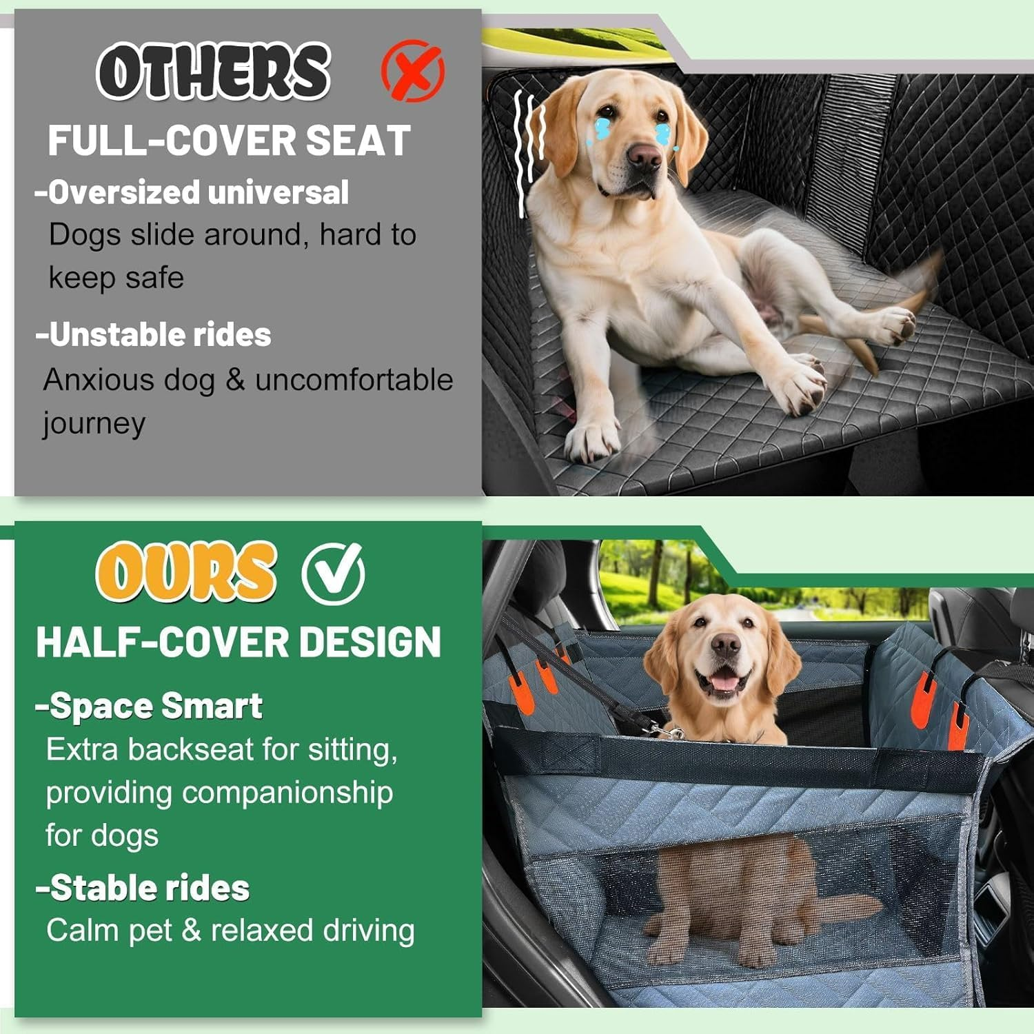 Dog Car Seat Cover for Back Seat &ndash; 2/3 Backseat Protector with Dog Seat Belt, Waterproof & Scratchproof Car Accessories for Small & Medium Dogs, SUV Sedan image number 3