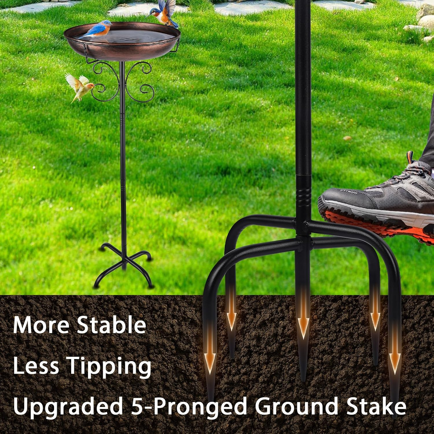 STAVAN Metal Bird Bath for Outdoors, 35" Vintage Freestanding Birdbath with Upgraded 5-Pronged Base, Sturdy, Weather-Resistant Detachable Bird Bath & Feeder for Garden & Patio (Antique Bronze) image number 1