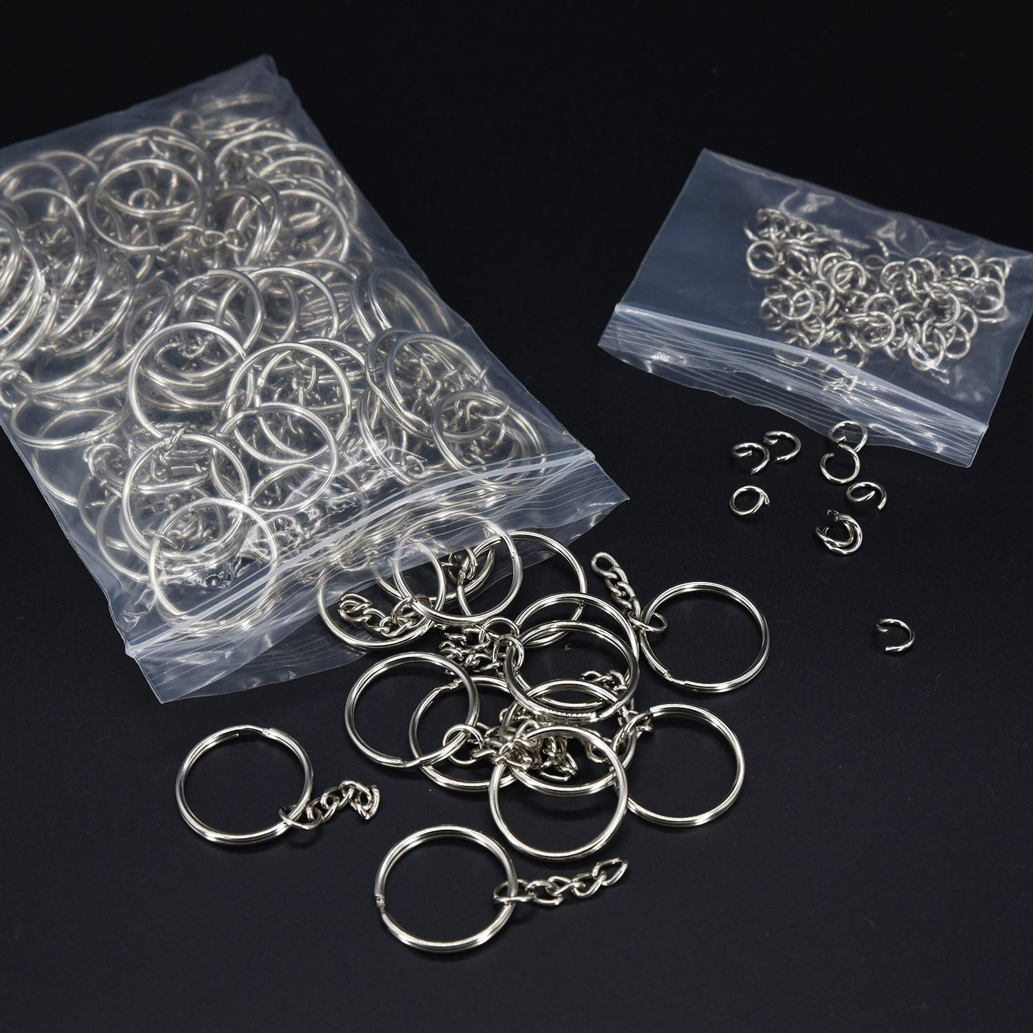 100Pcs Metal Split Key Chain Rings with Chain Silver Key Ring and Open Jump Rings Bulk for Crafts DIY (1"/25Mm)