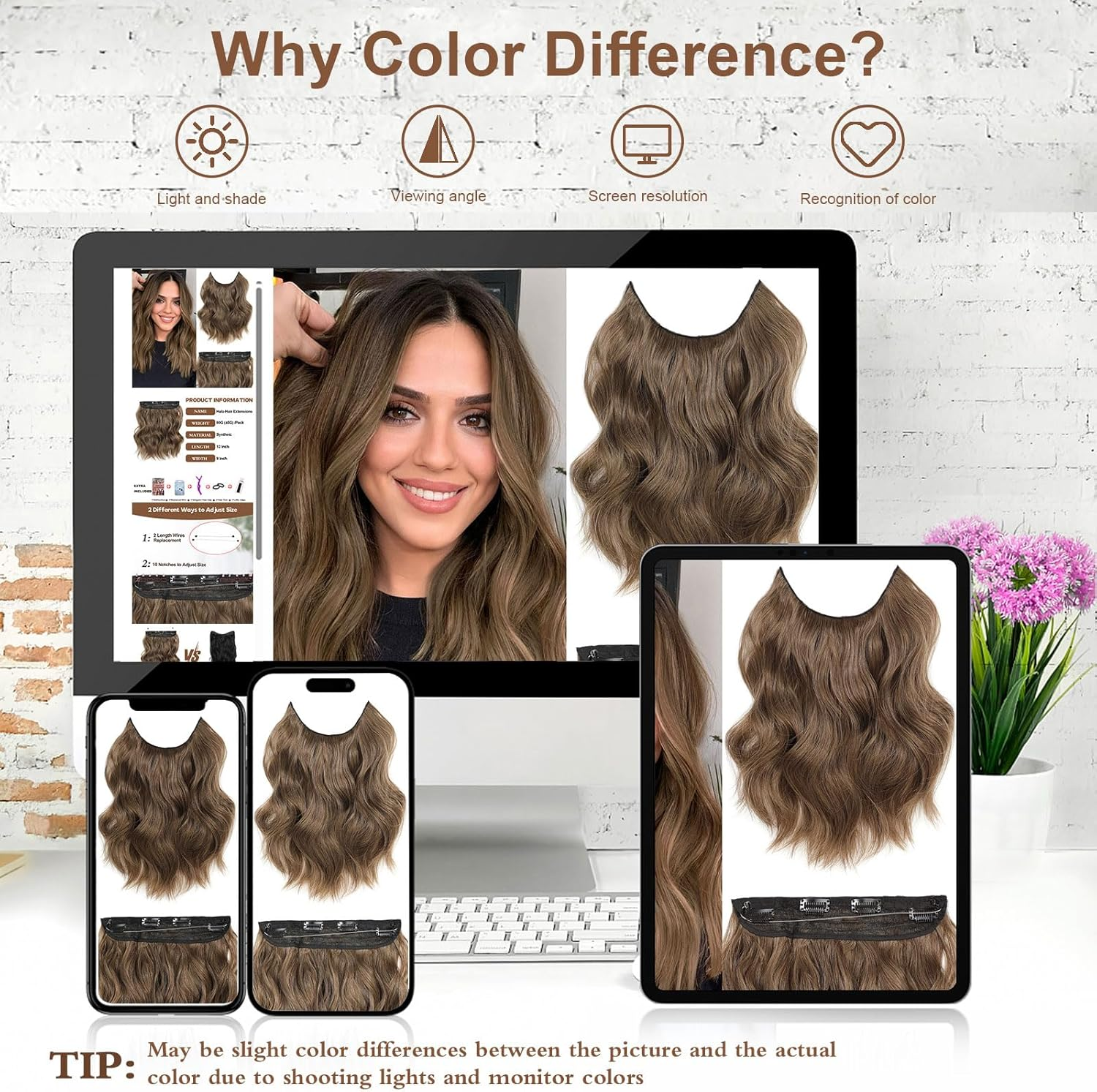 BUPPLER Halo Hair Extensions 12 Inch Invisible Wire Hair Extensions Adjustable Long Wavy Hairpiece Synthetic Upgrade 4 Secure Clips in Hairpieces 12 Inch,Light Brown image number 7