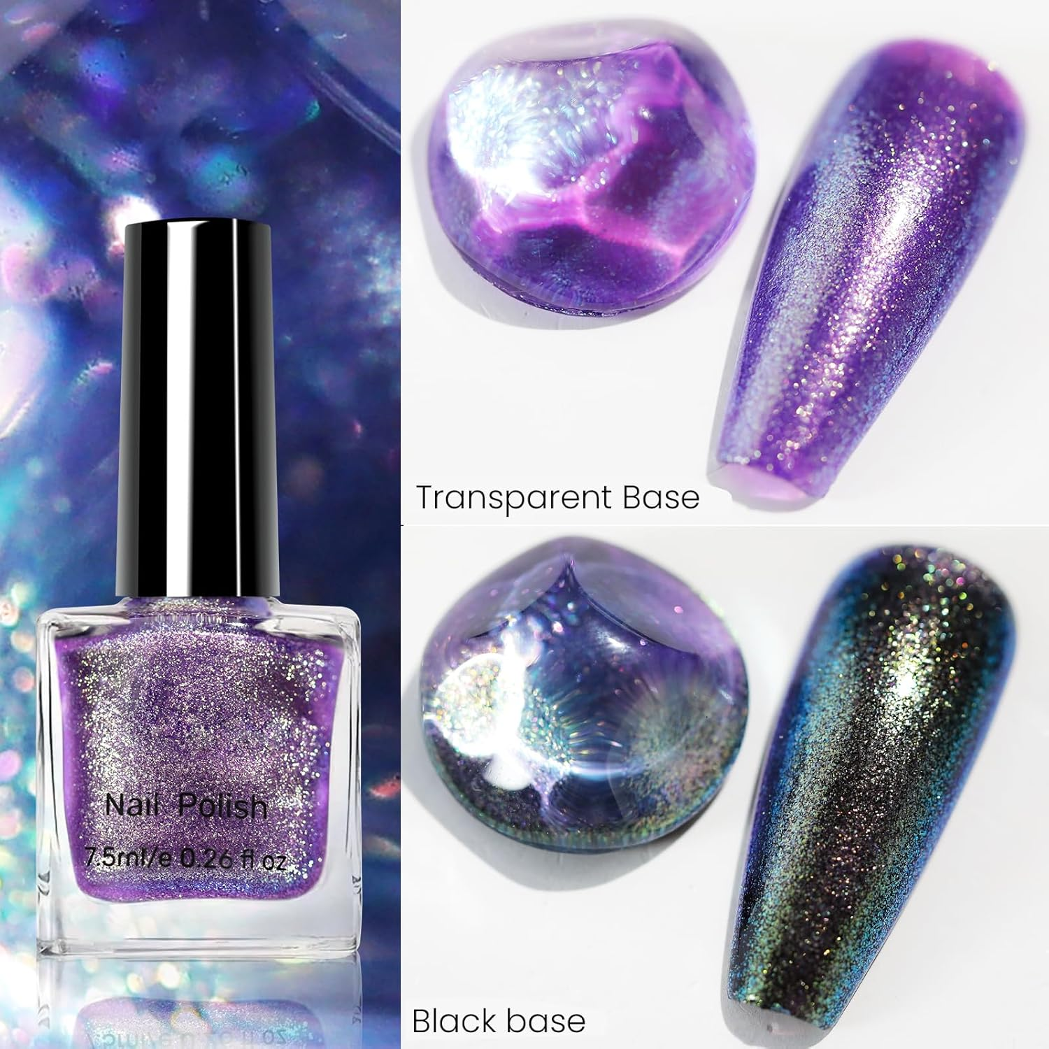 U-Shinein Holographic Nail Polish, Ultra-Pigmented Gel Polish Multichrome Color Changing, Fast Dry & Long-Lasting Glitter Polish Sparkle Shimmer Nail Polish Varnish DIY at Home Salon - Color 01 image number 7