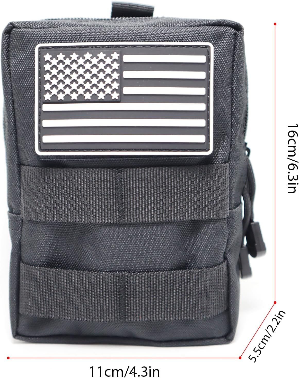 2 Pack Molle Pouches-Vest Pouch Cell Phone Holster Belt Pouch Waist Bag Pack EDC Molle Accessories Bag Small Utility Pouch with Flag Patch Tactical Compact Water-Resistant EDC Pouch image number 3