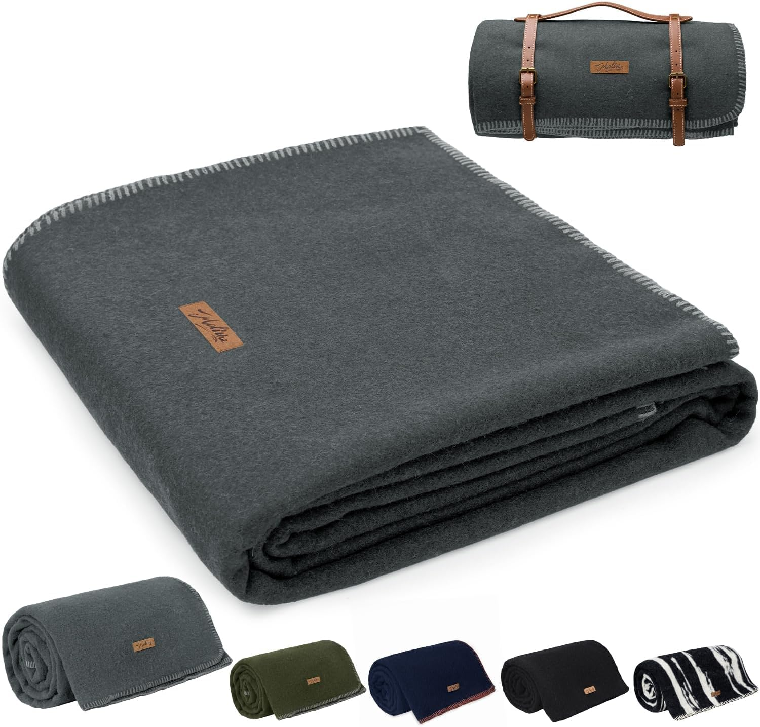 Molithe 100% Wool Blanket, 62"" X 86"", Warm, Thick, Washable, Military Wool Blanket, Great for Camping, Outdoors, Sporting Events, Survival Kits, Large, Navy