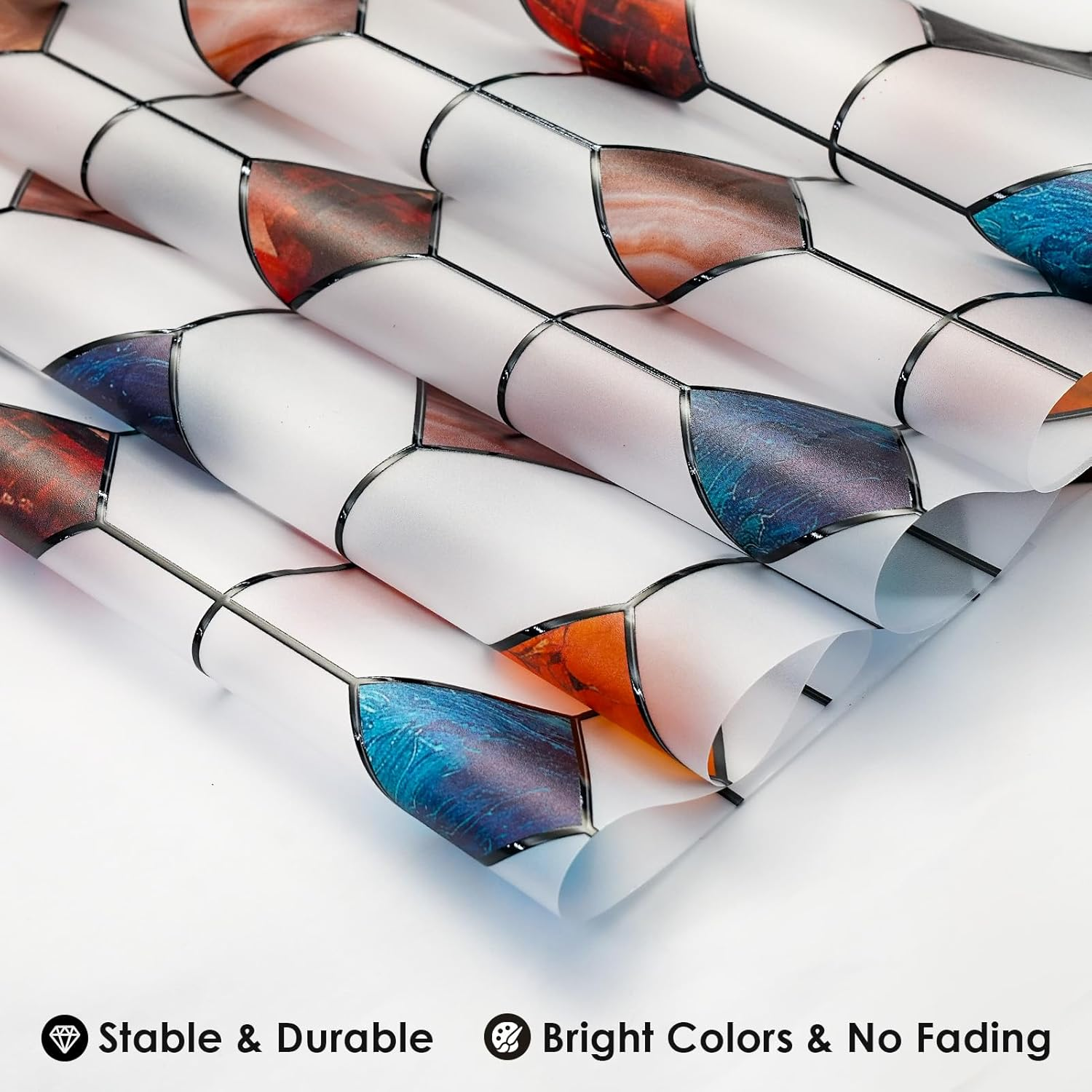 DKTIE Stained Glass Window Film Geometric Patterns, Fine Frosted Window Clings for Glass Windows, Waterproof for Bathroom Window Privacy Film Day and Night (S533, 35.4In X 118.1In) image number 3