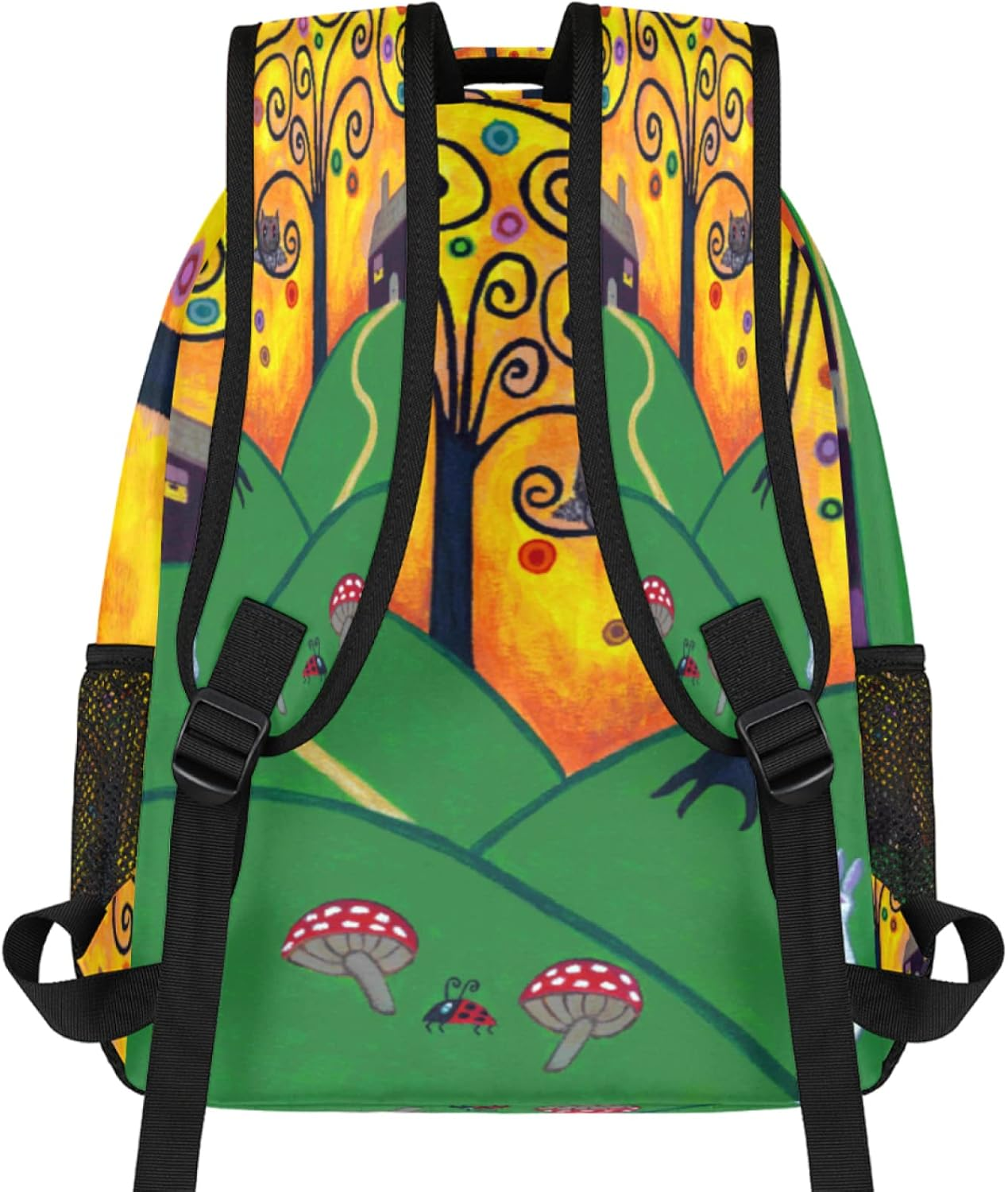 Tropicallife Folk Art Oil Painting Backpack Lightweight Waterproof Travel Rucksack Ladybird Pattern Stylish Backpack for Man Women image number 5