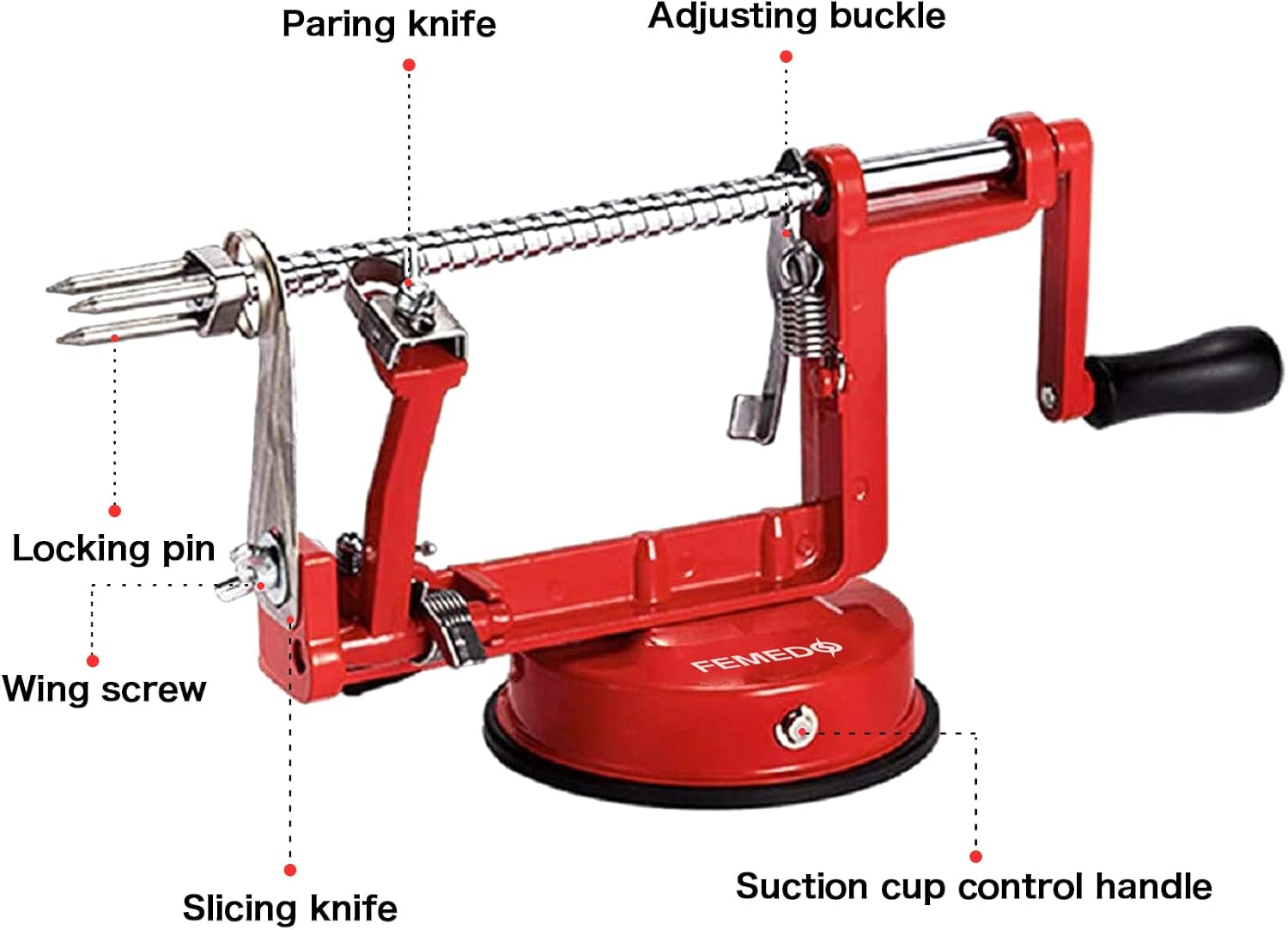 Apple Peeler Slicer Corer with Stainless Steel Blades and Powerful Suction Base for Apples Pears Potatoes(Red) image number 2
