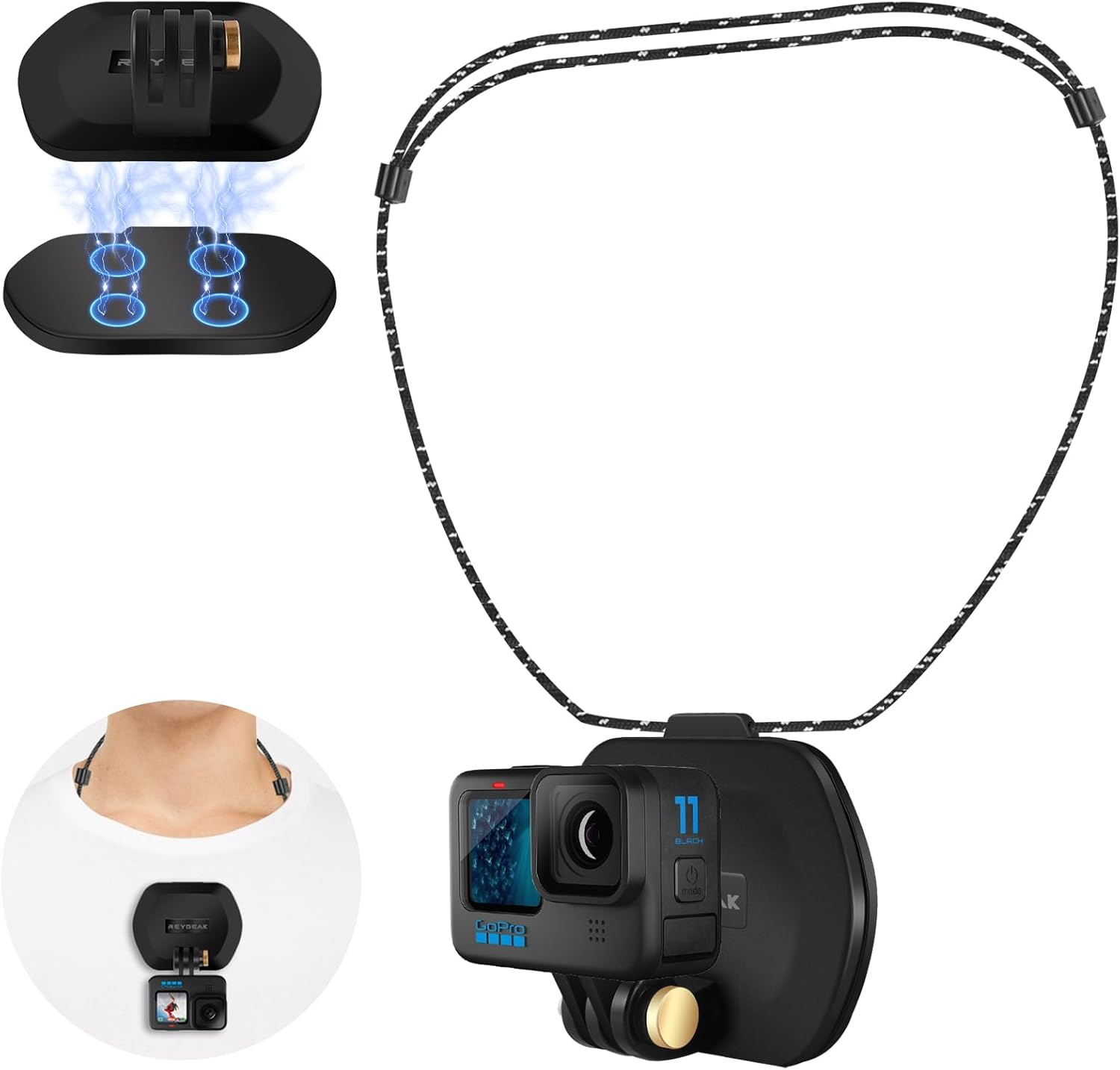 REYGEAK Magnetic Action Camera Mount for Gopro, Adjustable Magnetic Mount Magnetic Chest Mount Compatible with Gopro Hero 11 Black Hero 10/9/8/7/6,DJI Osmo Action 3 image number 2