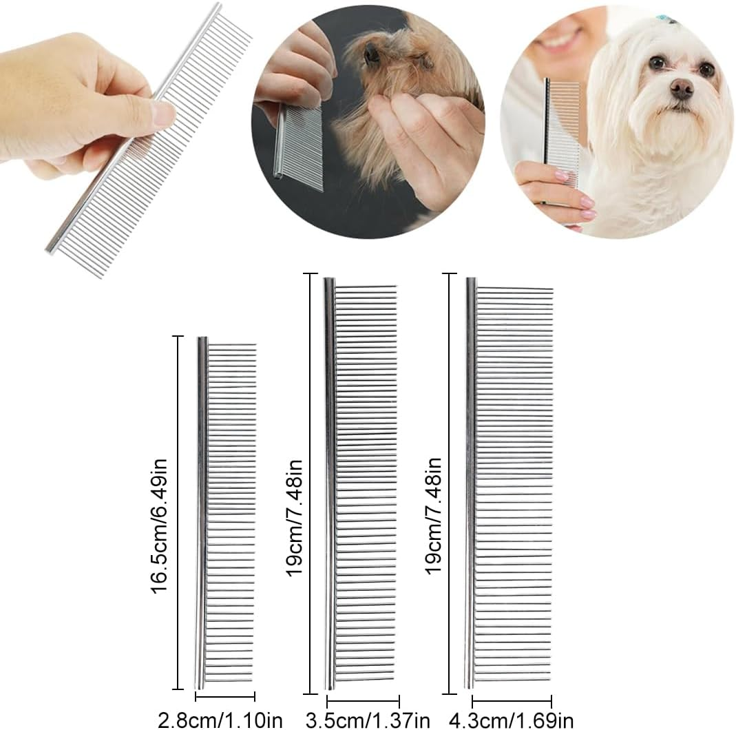 3 Dog Combs Pet Steel Comb Stainless Steel Pet Care Comb for Large Medium and Small Dogs and Cats from Tangles and Knots Poodle Care Deshedding Tool image number 5