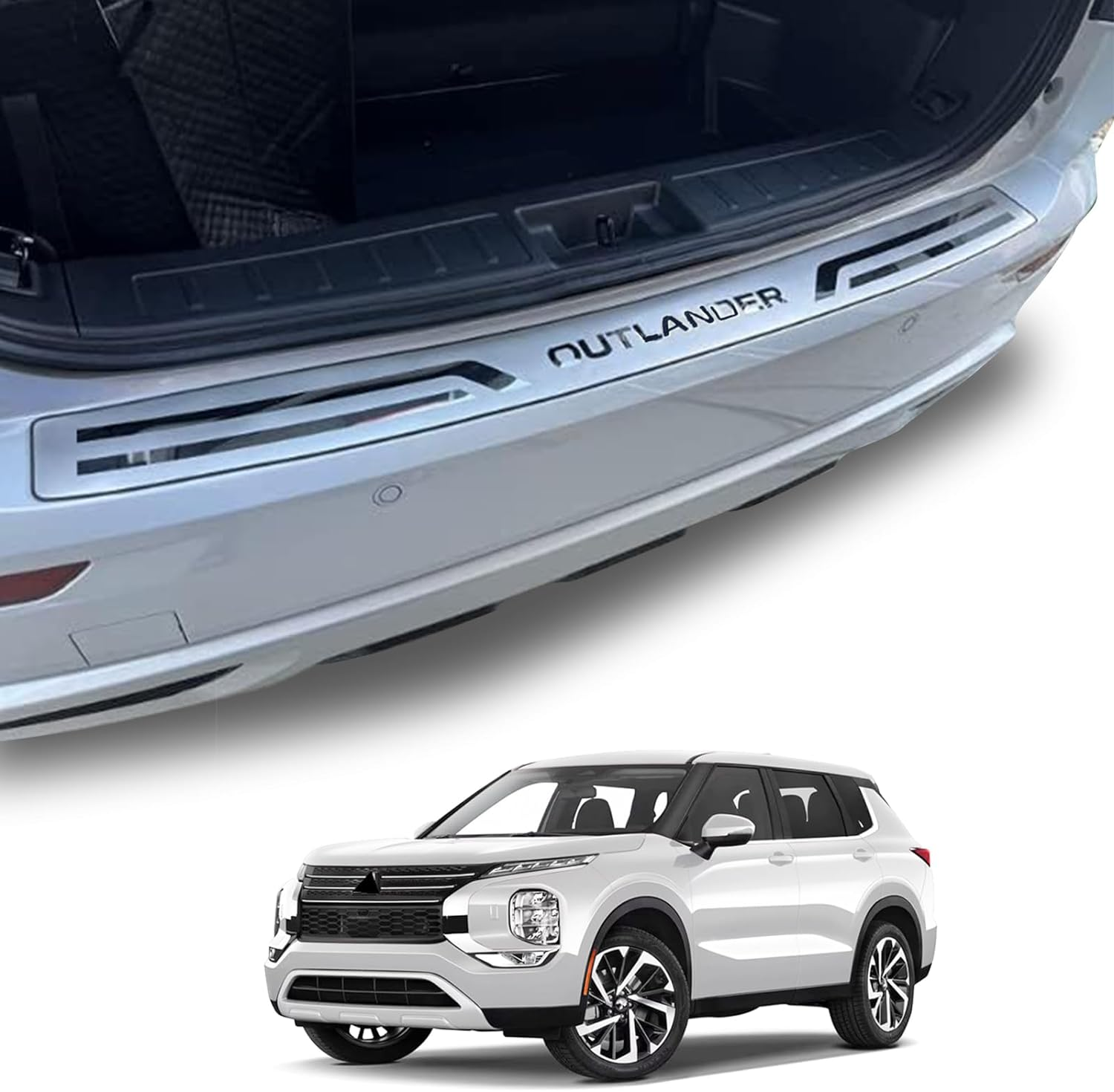 GZBFTDH Stainless Steel Rear Bumper Protector, for Mitsubishi Outlander Accessories 2022 2023, Auto Parts Car Tailgate Back Door Sill Cover Scuff Plate Strip Guard Protection,Silver image number 1