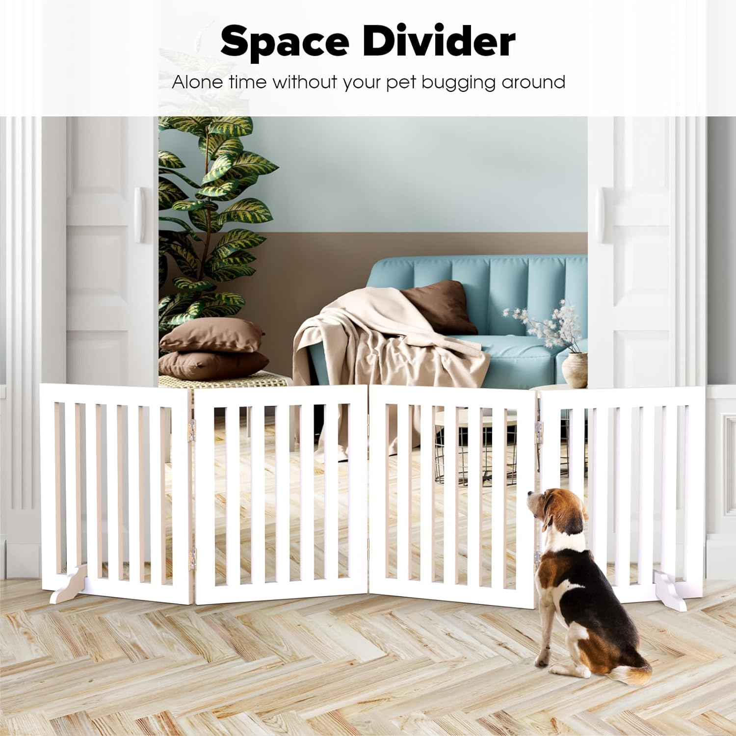 Advwin Wooden Pet Gate,4-Panel Dog Fence Freestanding Pet Barrier Safety Gate,Foldable Dog Gate Doorway for Indoor Outdoor 203X91Cm image number 3