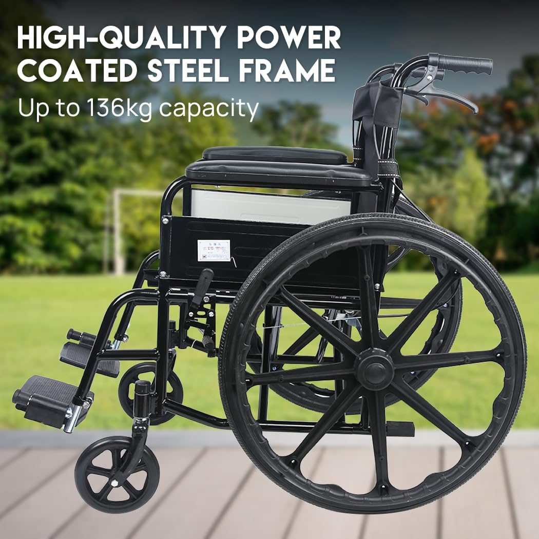 24 INCH Lightweight Foldable Wheelchair with Park Brakes and Free Flip Armrests &ndash; Perfect for Elderly Comfort and Convenience! - Black image number 2