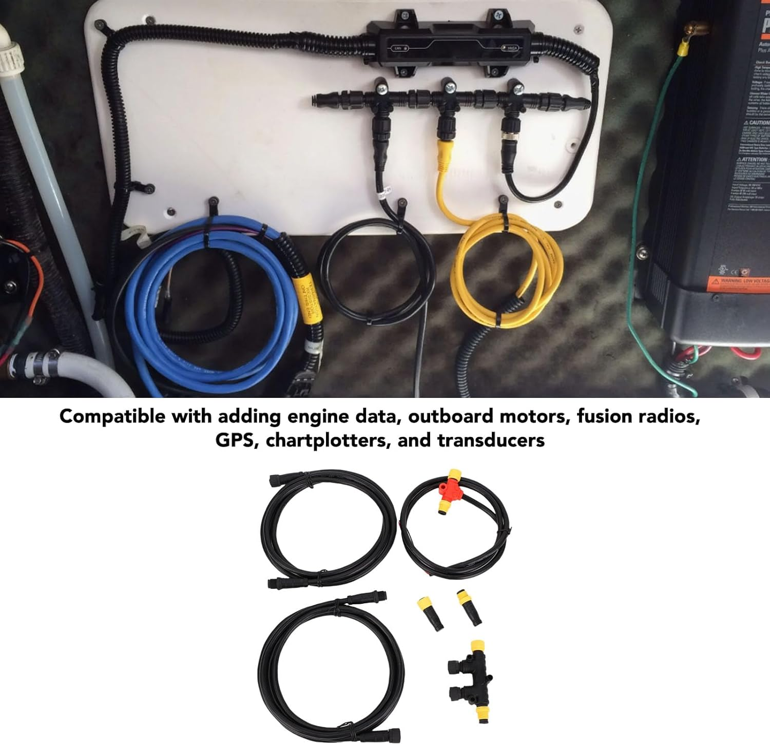 Pyhodi Marine NMEA 2000 Backbone Cables Drop Cables Tees Terminators Starter Kit with Dual 3 Way Connector, IP67 Rated, for NMEA 2000 Networks, Engine Data, Radios, GPS