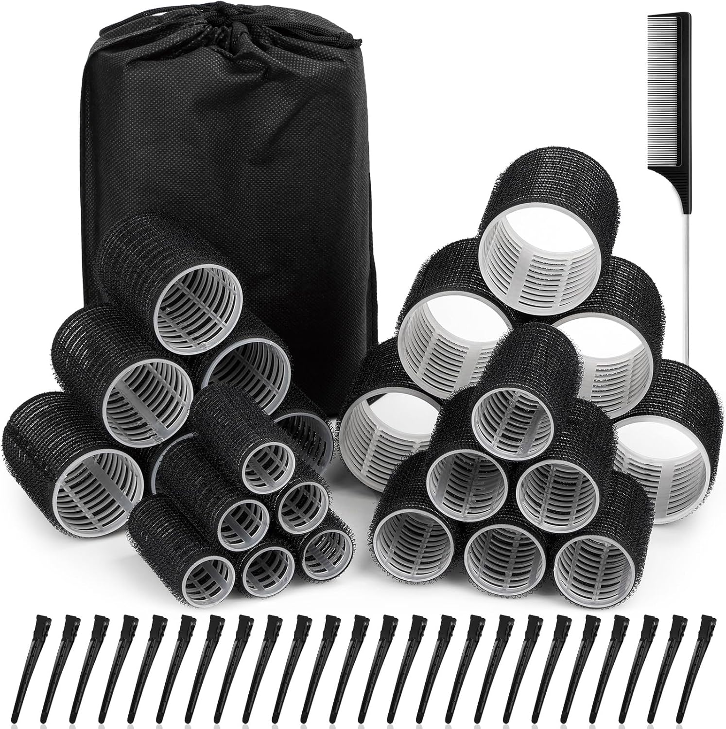 Rollers Hair Curlers 50 Pcs Set with 24Pcs Self Grip Hair Rollers 4 Sizes and 24 Pcs Hair Clips for Blowout Look Long Medium Short Thick Hair Volume image number 3