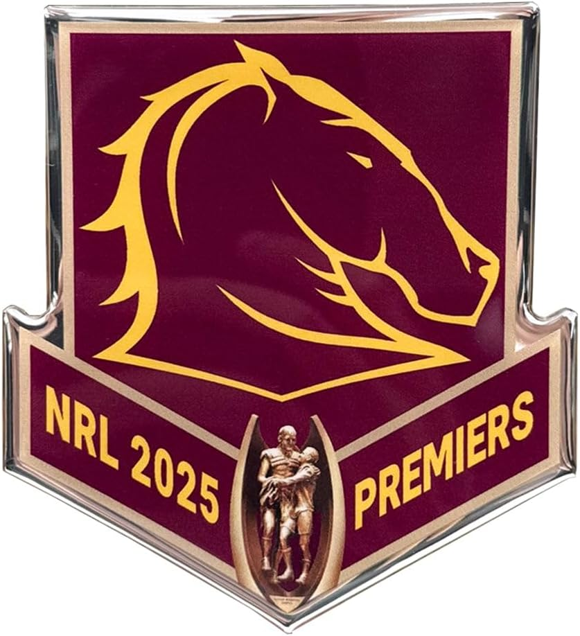 NRL Brisbane Broncos 2025 Premiers Premium Chrome Logo Car Decal Automotive Sticker, 114.9 X 105Mm, Officially Licensed Car Accessories image number 1