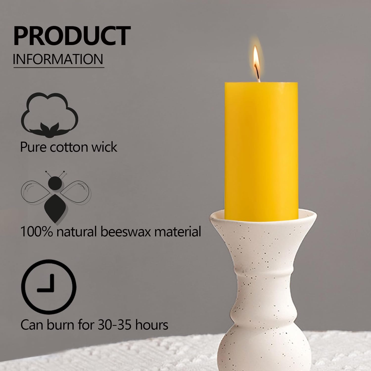 4 Packs Natural Beeswax Pillar Candles Bulk, 2"X4" Bees Wax Candles with Natural Scent, Large Pillar Candle Bulk 35Hour Burning Smokeless & Dripless Candles for Home Decor(4)