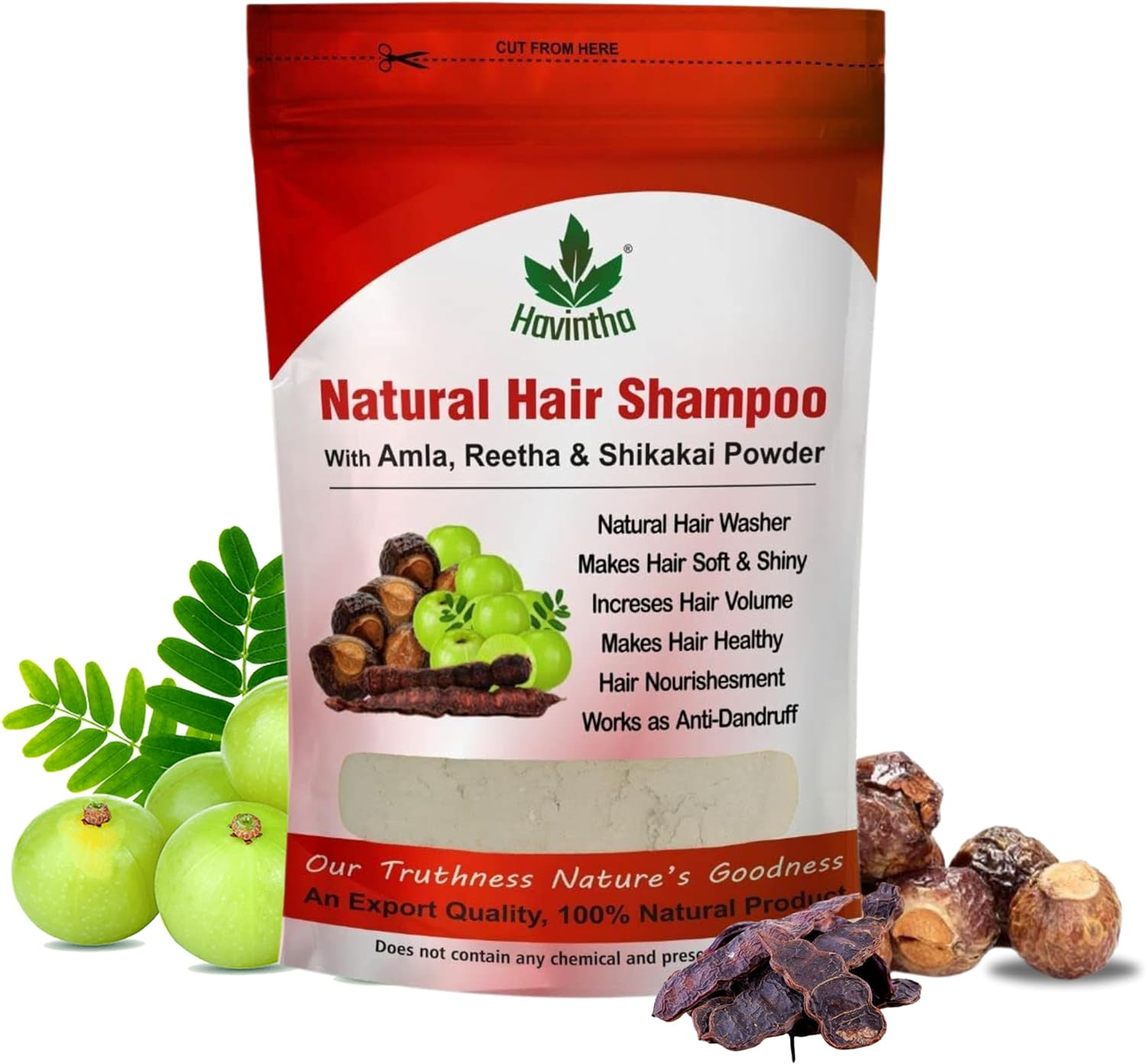 Natural Hair Shampoo for Hair, AMLA REETHA SHIKAKAI POWDER (Phyllanthus Emblica, Sapindus Mukorossi, Acacia Concinna), 227G image number 3