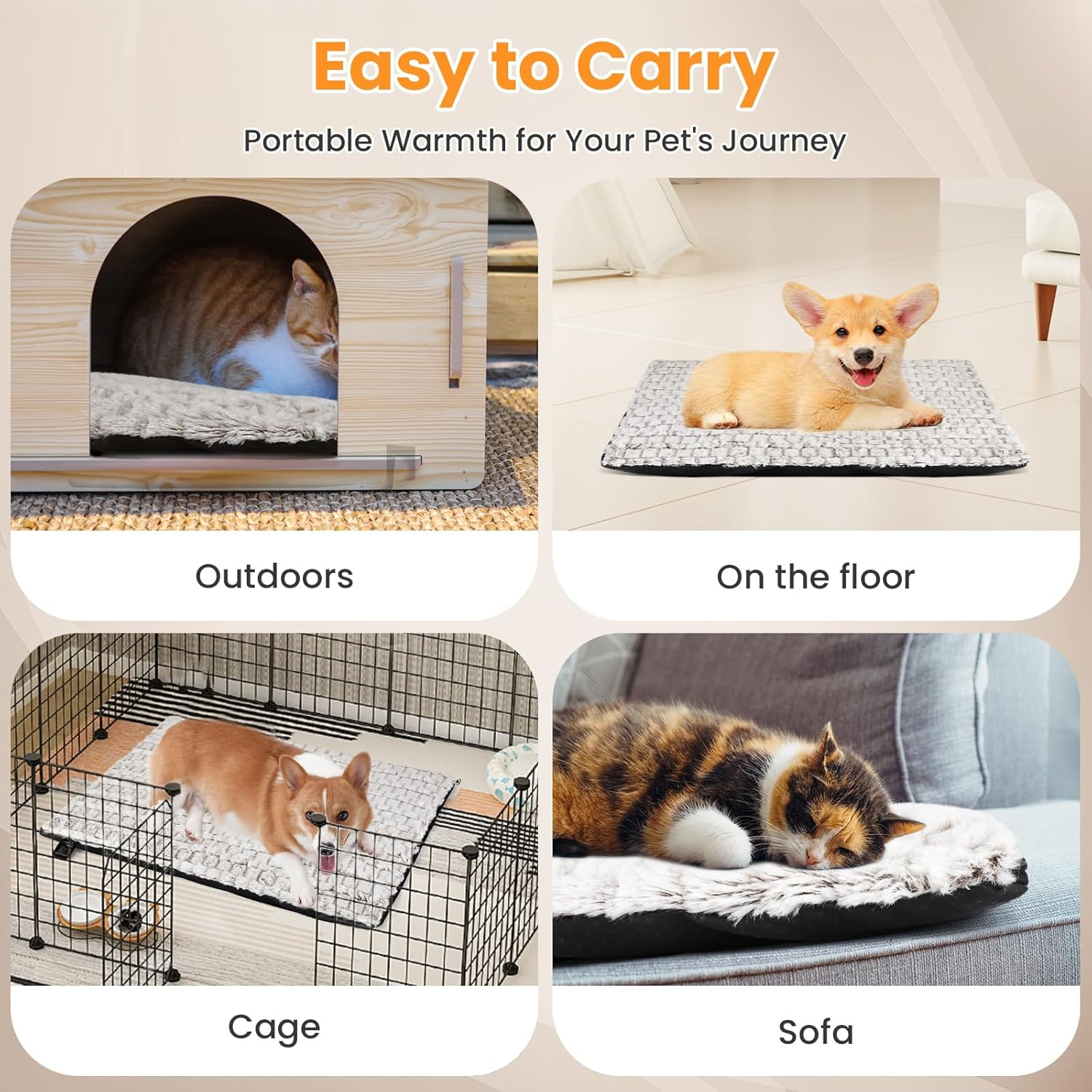 PETTOM Self Heating Cat Bed 60 X 45Cm, Cat Beds for Indoor& Outdoor Cats with Removable Washable Cover, Electric-Free Self-Heating Pet Mat Technology for Cats Puppy image number 1