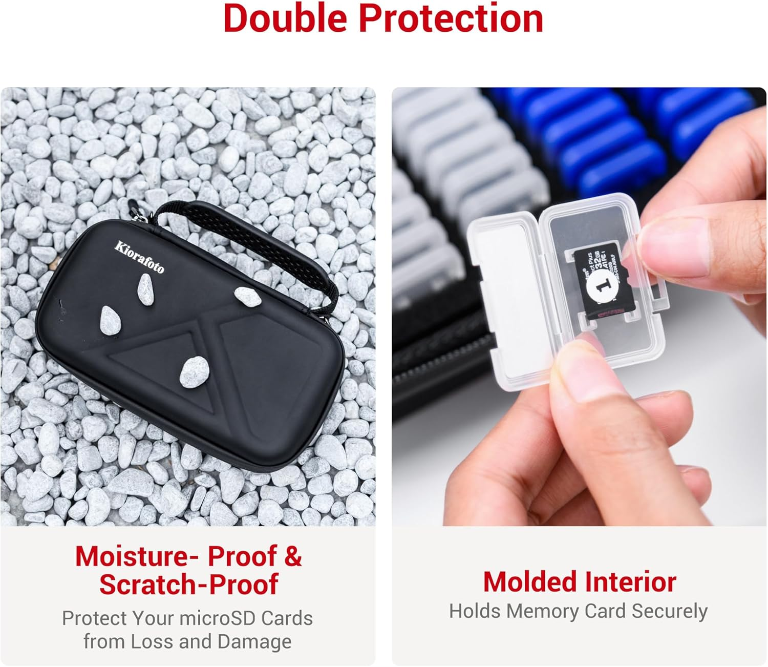 EVA PU Micro SD Card Case with 60 Individual Plastic TF Card Holders - Water-Resistant, Anti-Shock Carrying Organizer with Handle & Label image number 2