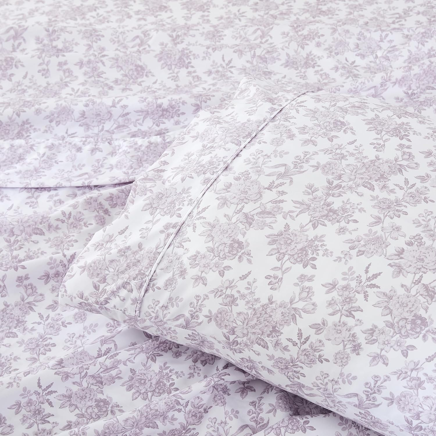 Lush Decor Peony Toile Sheet Set 6 Piece Set Queen Mauve - Floral Sheets - Flower Bed Sheets - Purple Bedding - Coquette Decor image number 3