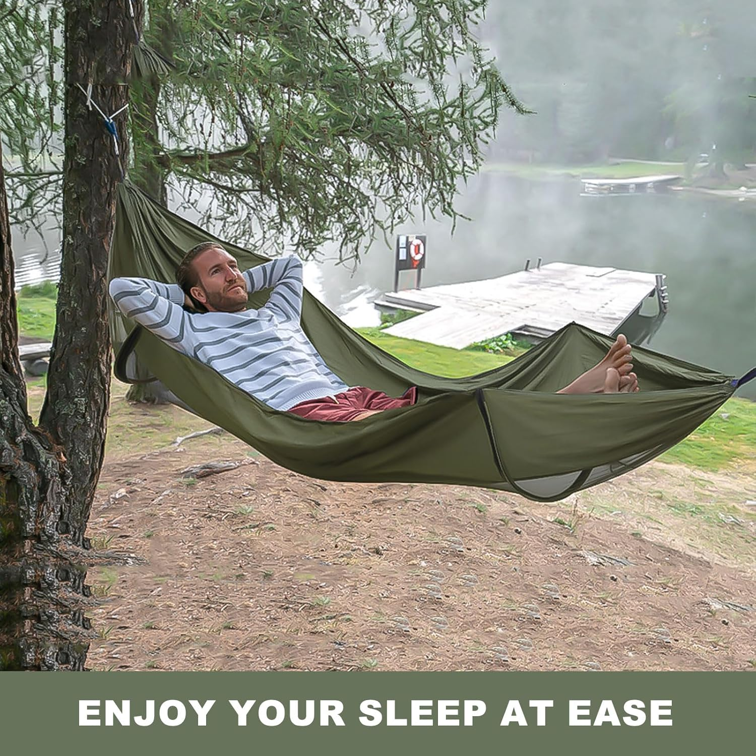 MODY RODY Portable Camping Hammock with Mosquito Net, Double Hammock for Camping 2 Person Adults, Best for Outdoor Backpacking - Blue image number 5