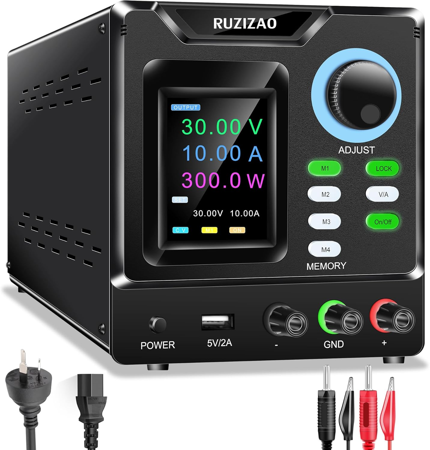 Bench Power Supply Variable (0-30V,0-10A),DC Power Supply Variable with Memory Storage and Encoder Knob, Adjustable Regulated DC Power Supply with Output Switch, Lock Button image number 6