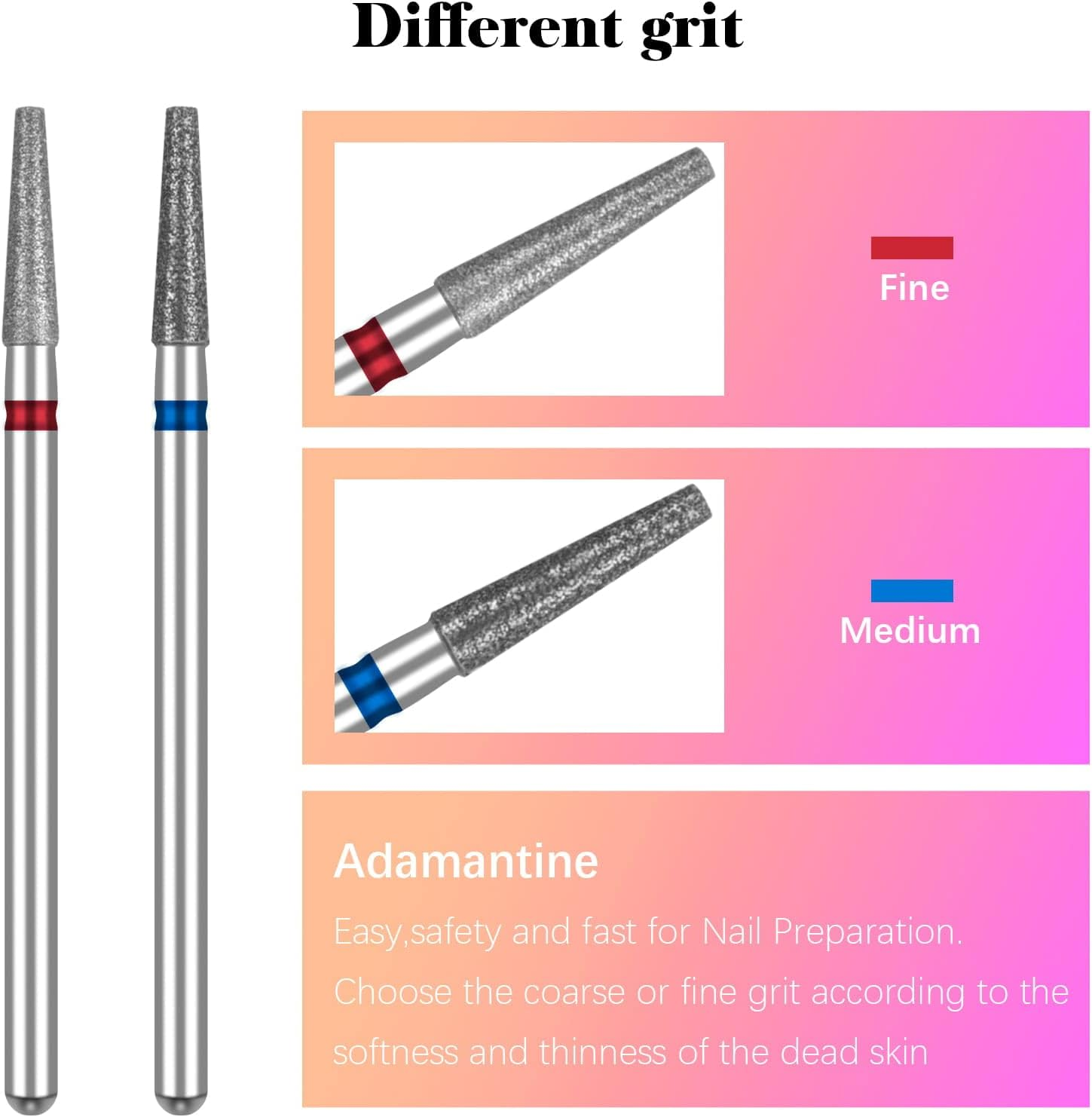 Difenni Nail Drill Bits Cuticle Nail Drill Bit Tapered Barrel Cuticle Drill Bits with Storage Case,3/32 Shank Efile Bits for Nail Prep and Manicure Pedicure Tools(Fine&Medium) image number 1