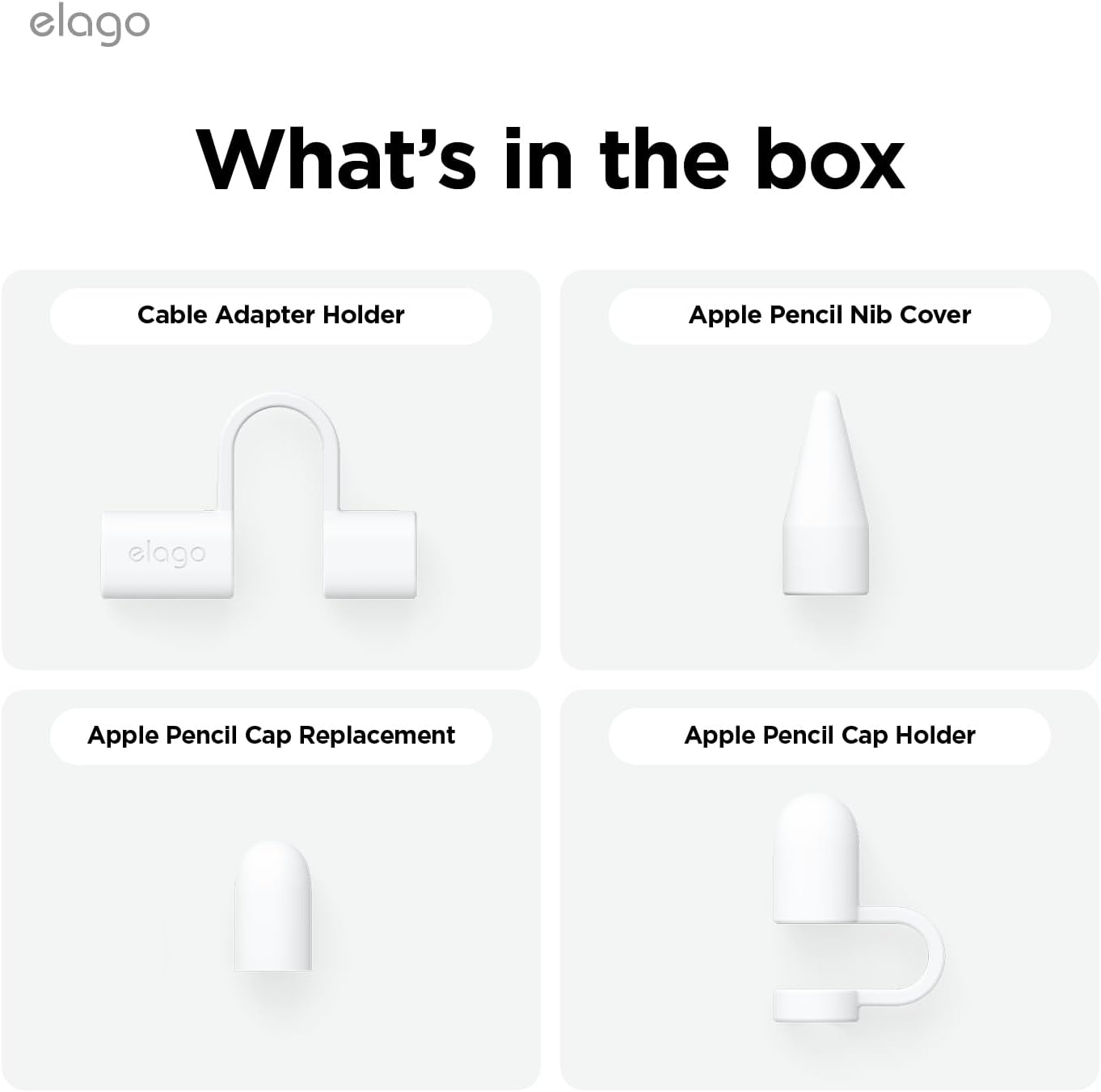 Elago Pencil Protection Set Compatible with Apple Pencil 1St Generation, [Cap Holder, Cap Replacement, Charging Cable Adapter Tether, Pencil Nib Cover] 4 Items Included (White) image number 4
