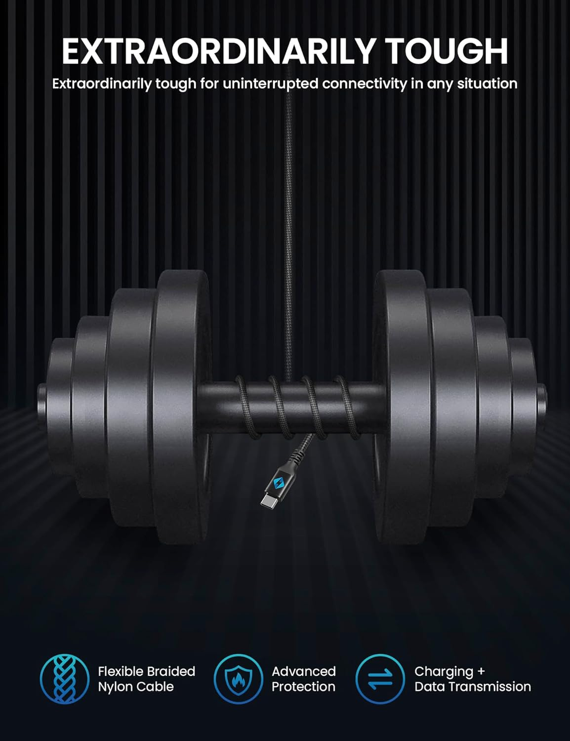 ZYRON 100W USB-C to USB-C Cable 3M, 5A Fast Charging Long Nylon Braided USB C Cable, PD 3.0 Type-C Cord for Macbook Pro, Iphone 16/15, Samsung, Ipad, Laptop (3 Metre) image number 3