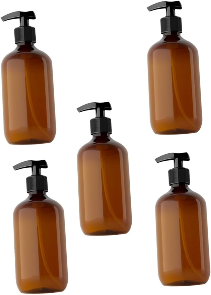 HONITANO 5Pcs 500Ml Brown Sub Packaging Bottles Refillable Cosmetic Dispensers for Shampoo Lotion Hand Soap Travel Bathroom Use image number 4