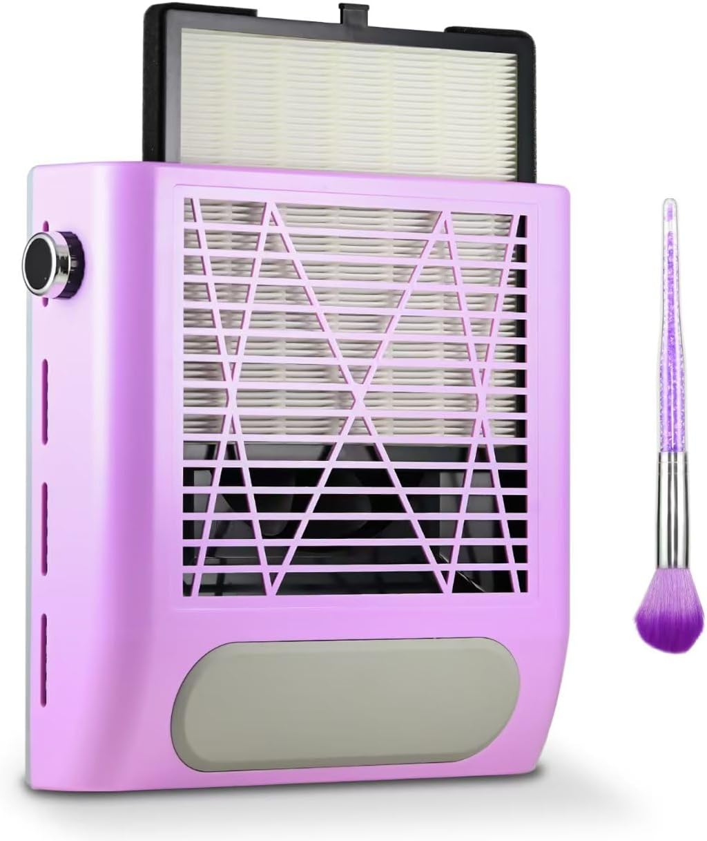 Nail Dust Collector Nail Tech, 80W Powerful Suction Nail Extractor Vacuum with Reusable Filter & Brush, Adjustable Electric Nail Fan Dust Vacuum for Acrylic Gel Nail Polishing Manicure Tool Pink