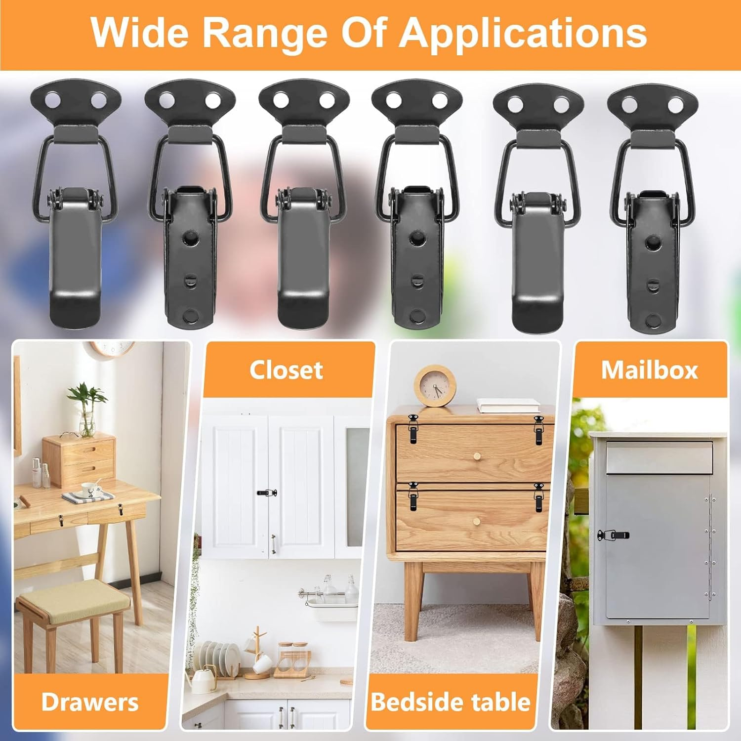 Black Spring Hasp, 10 Pcs Stainless Steel Spring Hasp, Toggle Latch Catch Clamp for Wooden Case Toolboxes, Cabinet Boxes, Drawer, Toolbox (Black) image number 2