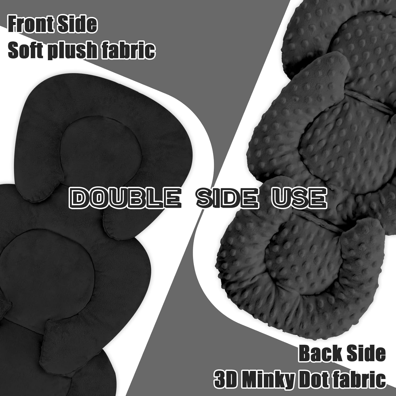 GFU Infant Car Seat Insert Head and Body Support, Reversible Newborn Insert for Carseat with Strap Pads, Soft Stroller Cushion Pillow Insert for Stroller, Swing, Black