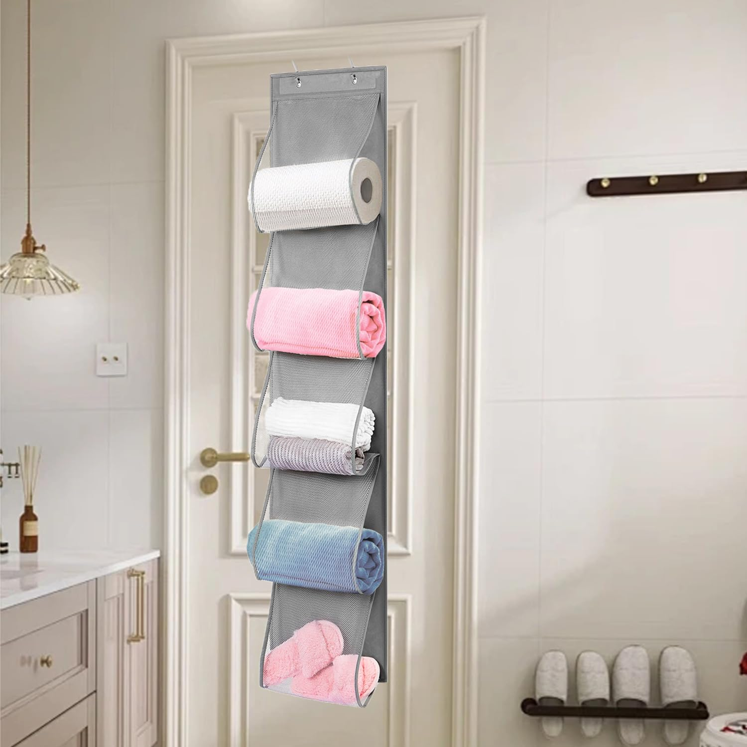 TEMUORG 2 Pcs Hanging Handbags Organizer Closet Scarf Clothes Towels Holder Purse Bag Storage with Easy Access Deep Pockets (One Side) image number 4