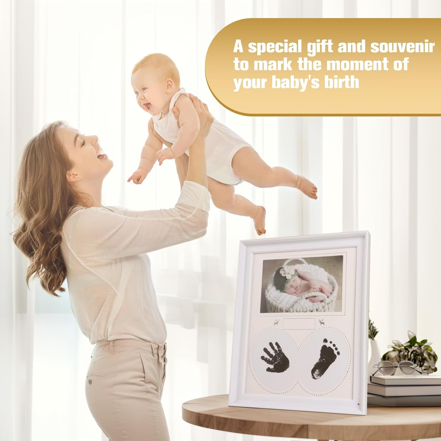 Baby Hand and Footprint Kit，Shower Gift Casting Printing, Essentials for Newborn Boys and Newborn Girls, Baby Keepsake Photo Frame, Pet Paw Print Set image number 1