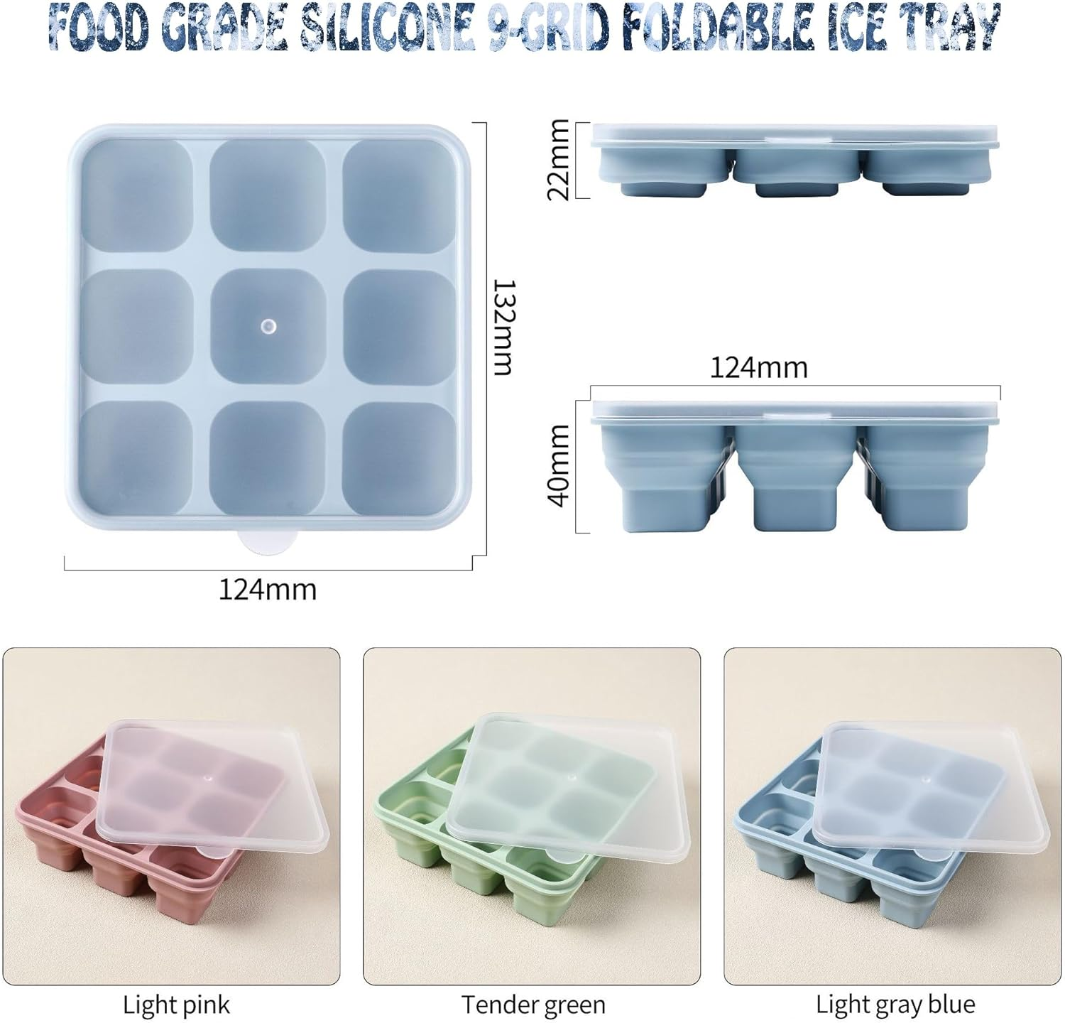 Foldable Silicone Ice Cube Trays with Lids - 3 Pack, Bpa-Free Stackable Ice Trays for Freezer, 27 Large Cubes for Cocktails, Baby Food & Coffee (Pink/Green/Blue)