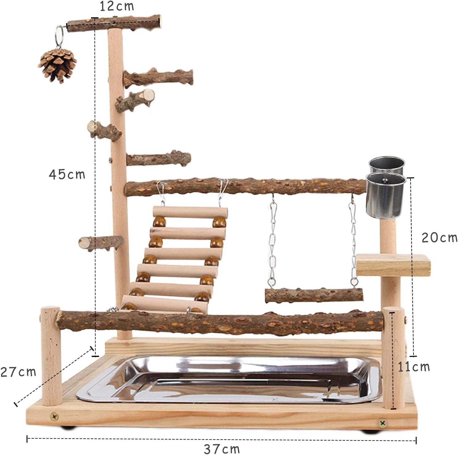 Wishesmar Bird Playground Parrot Play Stand with Feeder Cup Swing Climb Ladder and Tray Budgie Playground Cage Exercise Gym Toys for Parakeets Cockatiel, Wooden, Size about 17.7X14.6X10.2 in #A image number 3