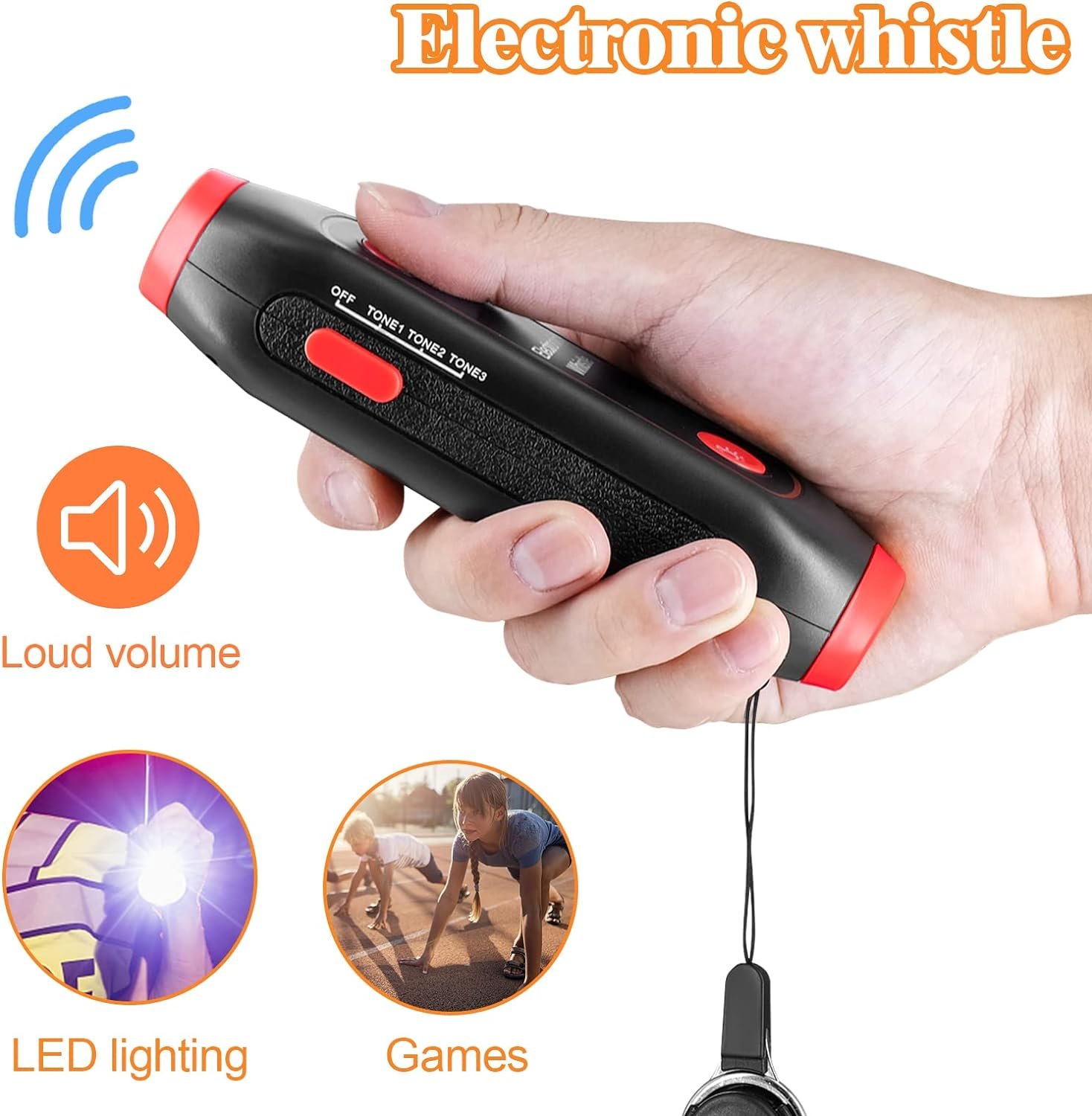 Electronic Whistle Handheld Electric Whistle with Lanyard SOS Light Flashlight for Coaches Referees P.E. Teacher - Red image number 7