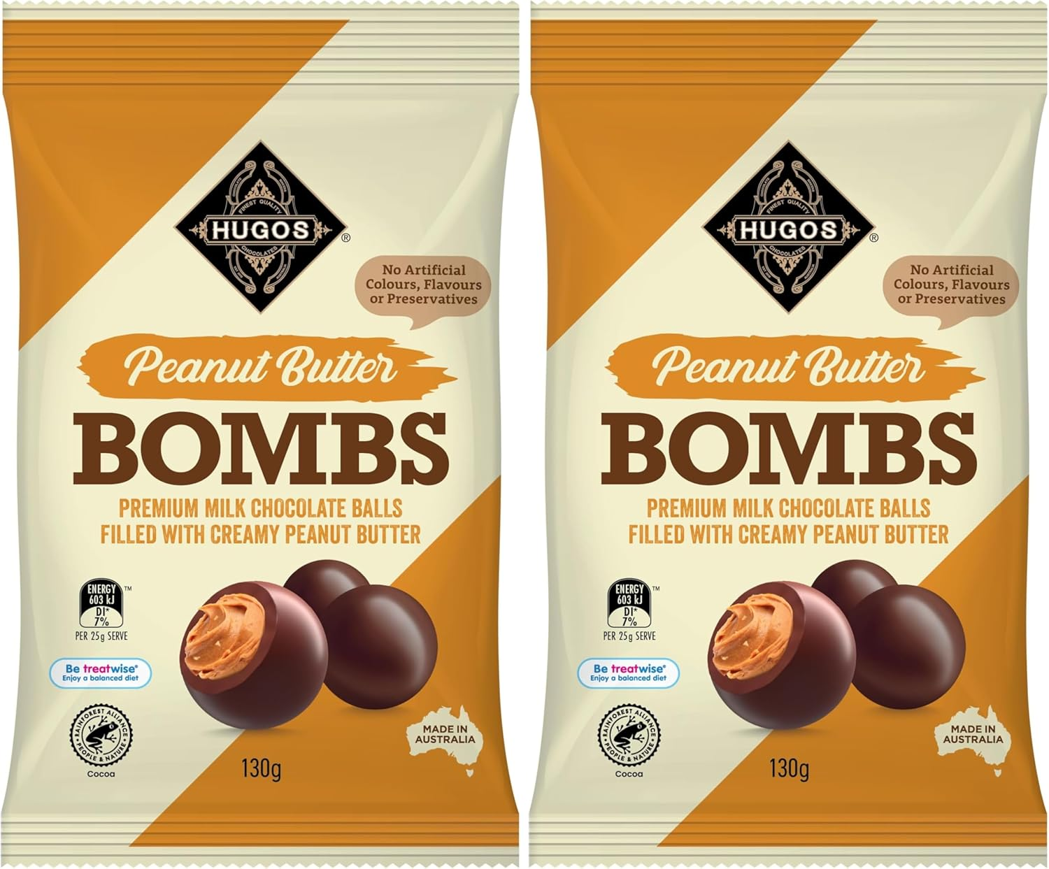 Hugos Chocolates Peanut Butter Bombs 130G, Chocolate Balls without Compromise or Comparison. Indulgent Favourites for the Perfect Snacks Sweets or Chocolate Gift image number 5