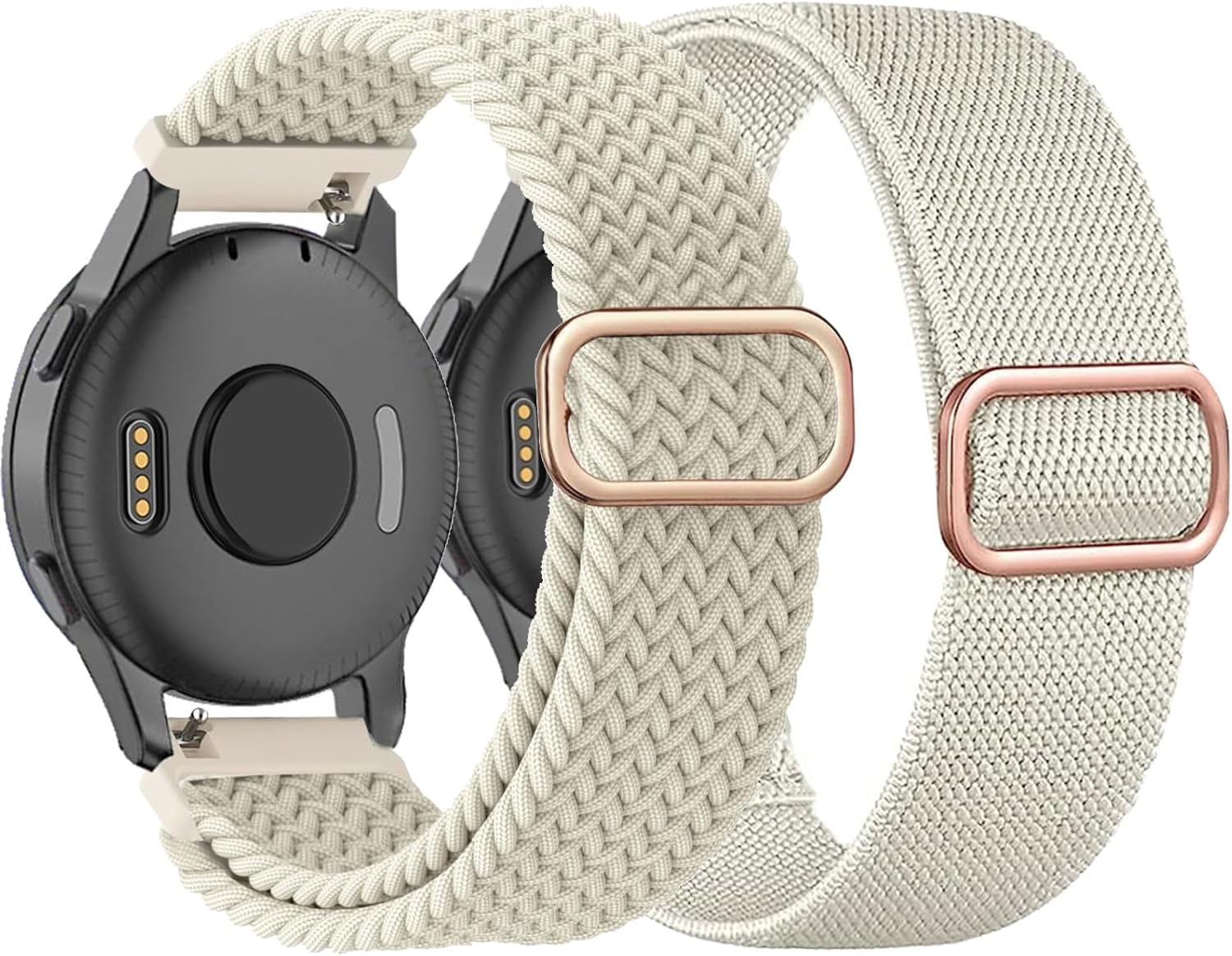 2 Pack Braided Stretchy Nylon Watch Bands Compatible with Garmin Venu Sq/Venu Sq 2/Venu 2 Plus, 20Mm Loop Elastic Fabric Straps for Garmin Vivoactive 5 / Vivoactive 3 Women Men image number 4