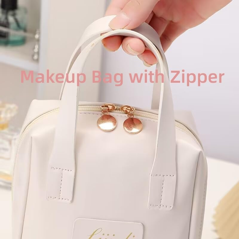 Eretinputc Makeup Bag,Travel Premium Makeup Bag for Women,Large Opening Portable Travel Cosmetic Bag for Easy Access, White, Simplicity image number 5