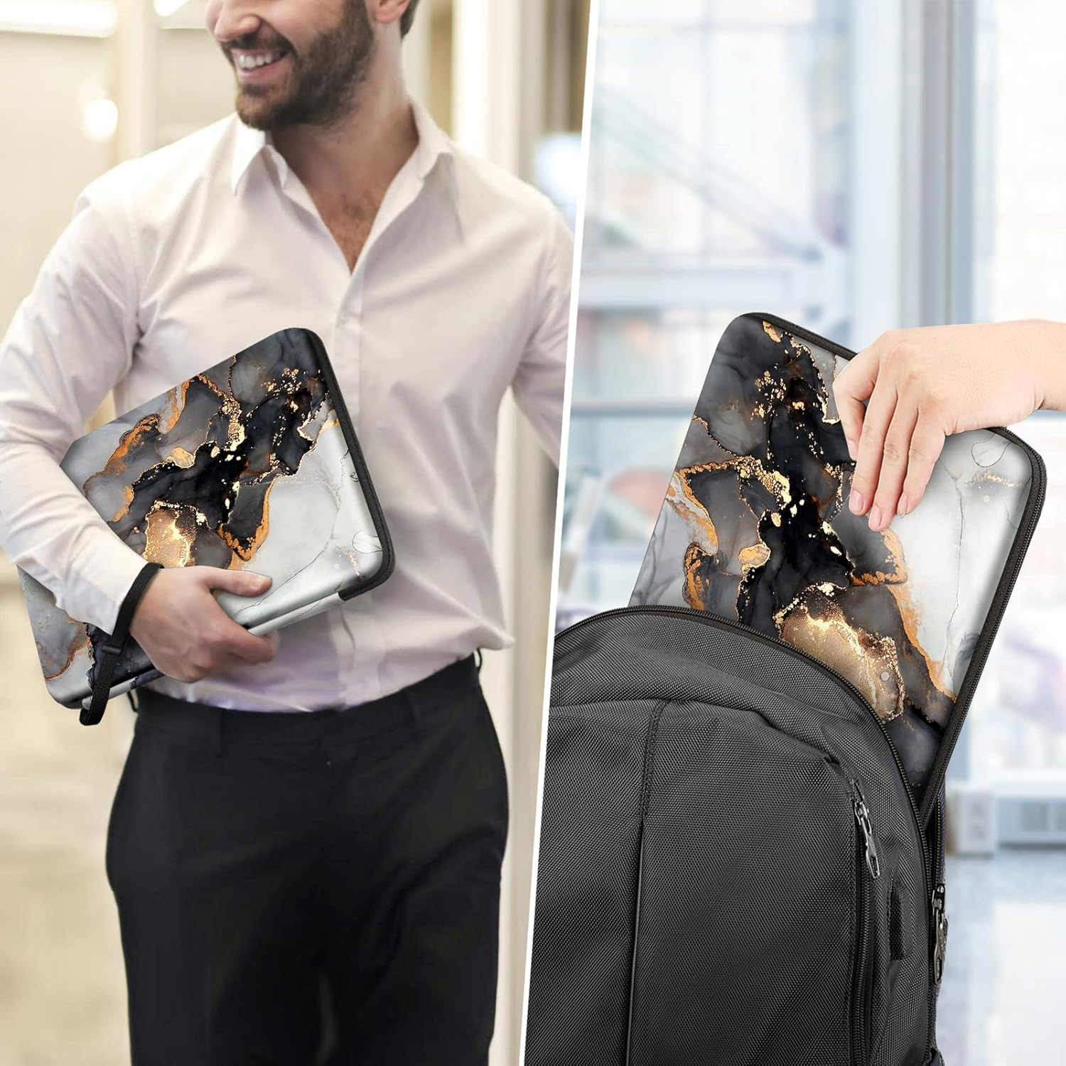 FINPAC Hard Laptop Sleeve Case for 13-Inch Macbook Air M3 M2 M1 2024, 14-Inch Macbook Pro M3/M2/M1 A2918 A2992 A2779 A2442, Waterproof Case for Dell, Surface Laptop, HP, Acer, Cloudy Marble image number 1