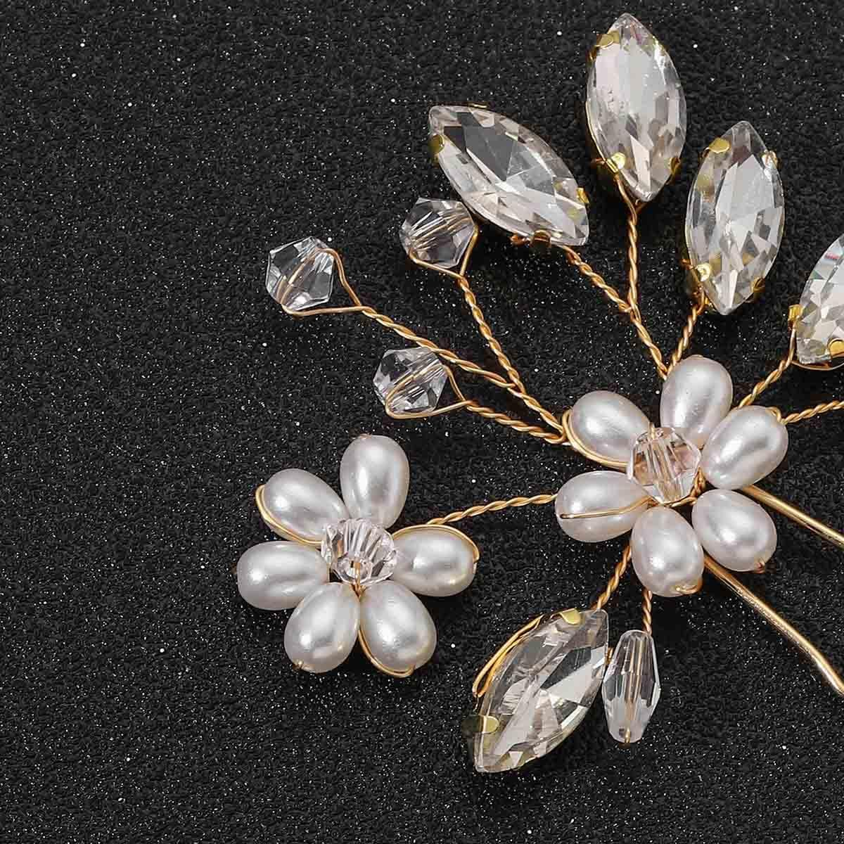 SINLOV Hair Pins for Bridal Flower Wedding Crystal Hair Accessories Headpiece Bridesmaid Pearl Hair Accessories for Women (Gold) image number 1