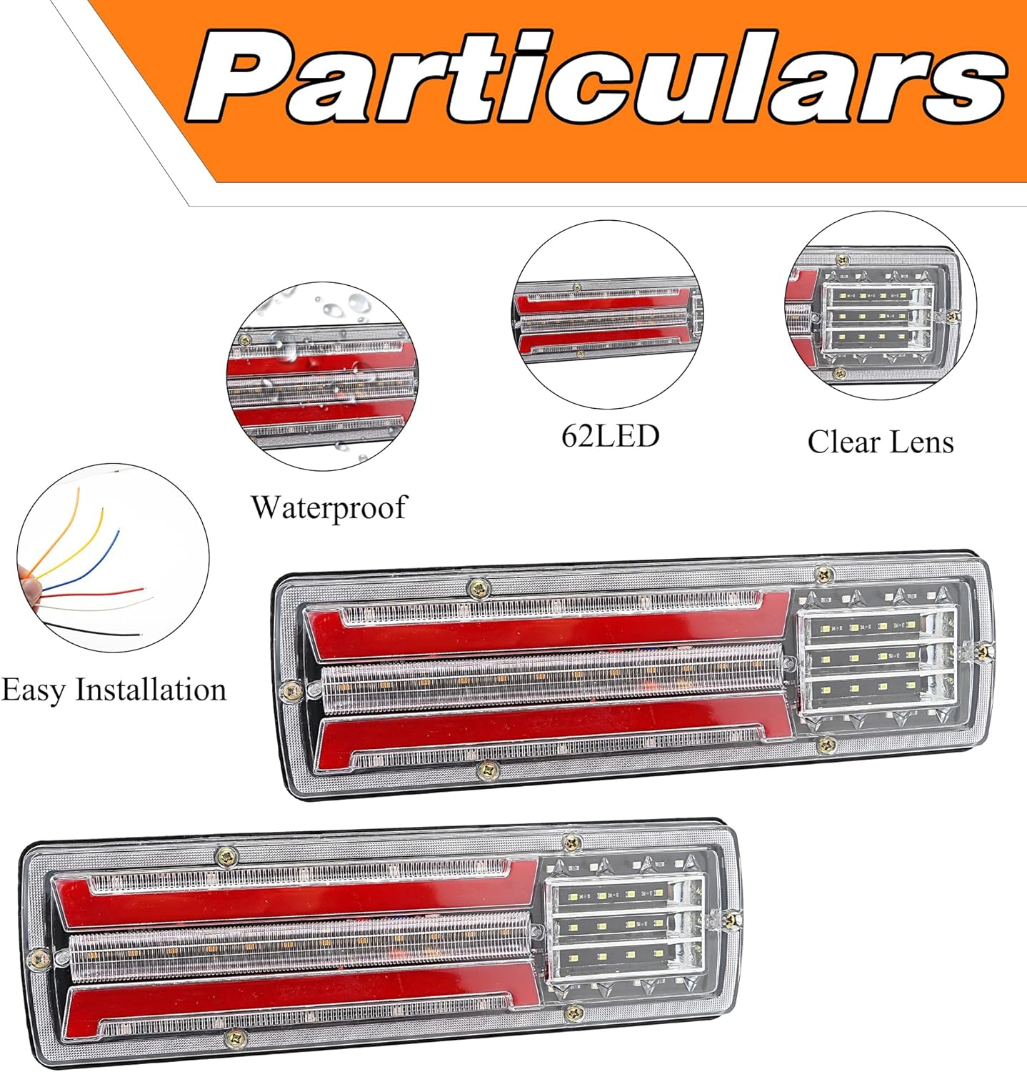 11.4 Inch Trailer Tail Light Bar, 62 LED Super Bright Stop Tail Turn Reverse Lights, IP67 Waterproof, 12V for Truck Trailer RV Camper Pickup Boat UTV Van image number 1