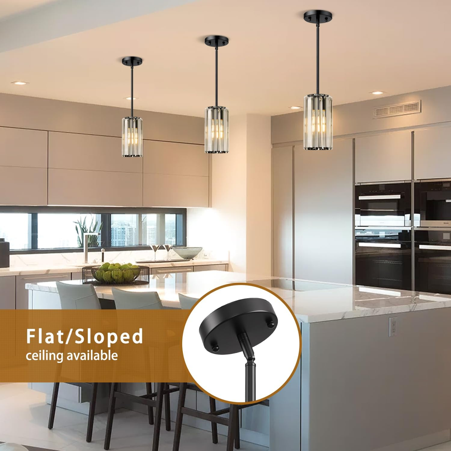 Mlihove Pendant Light Kitchen 1-Light, Crystal Pendant Lighting Black Island Light Fixture Hanging Adjustable, Modern Pendant Lights Chandelier for Dining Room, Kitchen Island, Entryway, Hallway image number 2