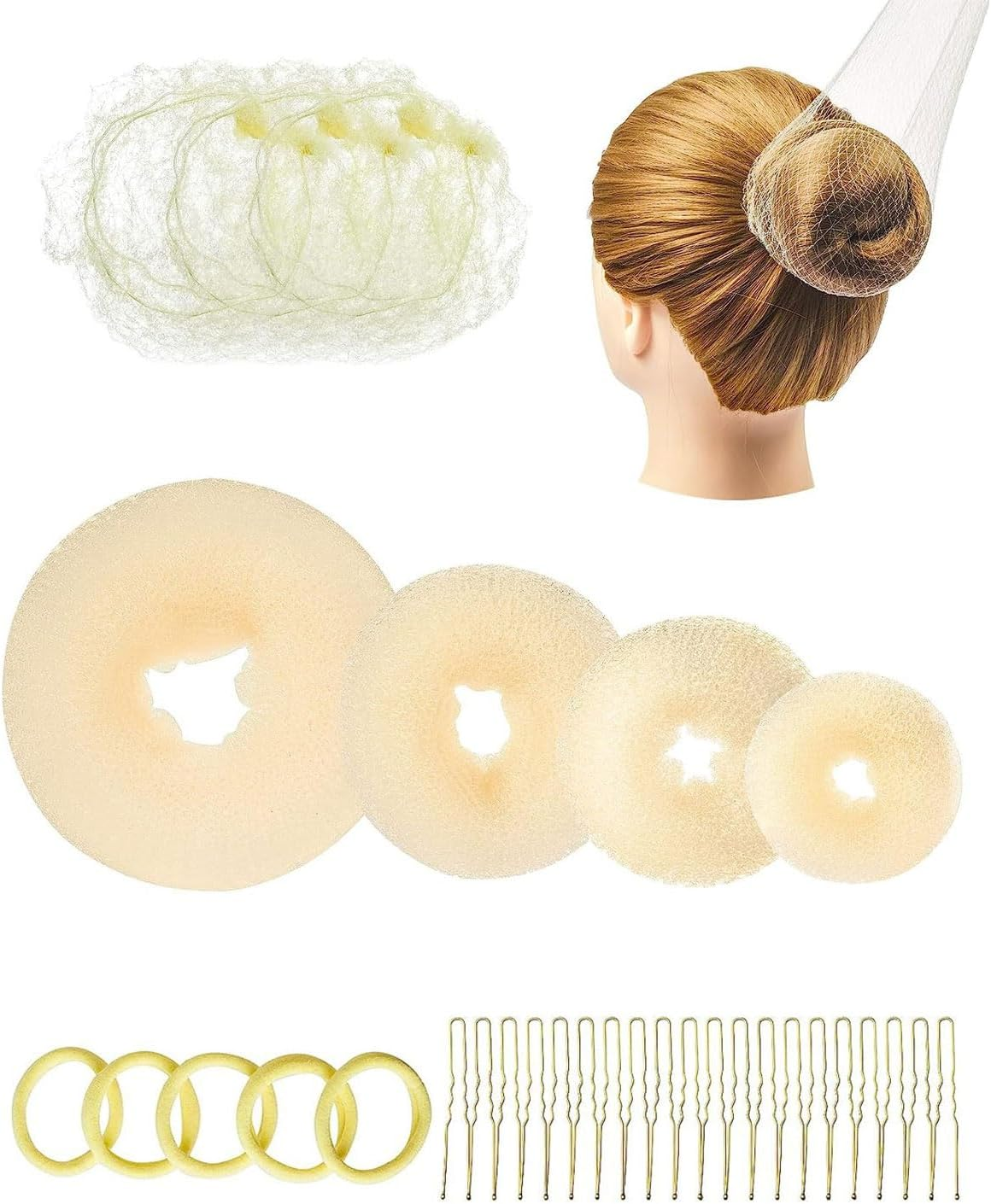 KGDUYC 32-Piece Doughnut Styling Hairdressing Tools Set, Hair Styling Aids Set, Doughnut Hair Bun Weaving Aids Bun Pillow for Children, Girls, Women