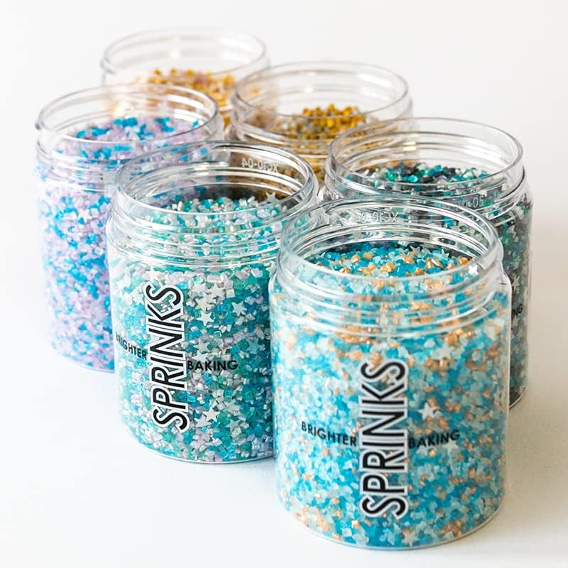 Sprinks Milky Way Glitz Sprinkles - Edible Cake Sprinkles | Holiday Sprinkles | Candy Sprinkles | Cupcake Decorating Sprinkles | Snow Sprinkles | Blue & Silver Sugar Crystals | White Stars | 80G image number 1