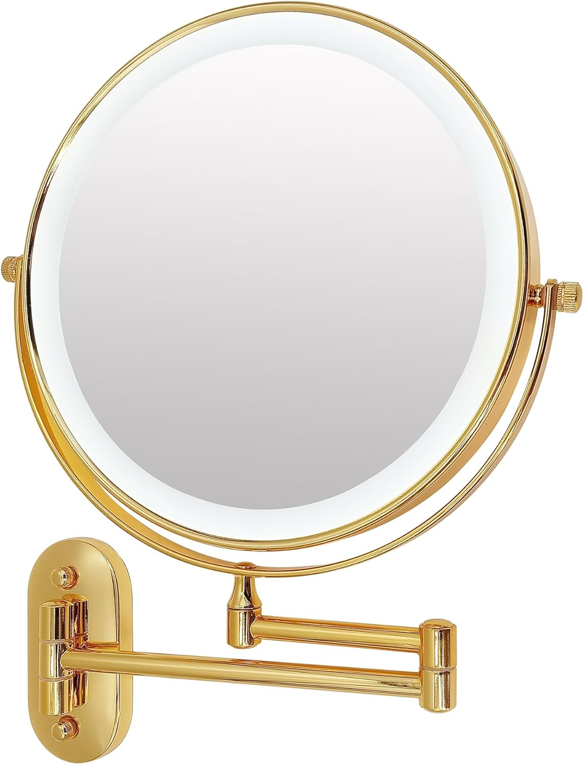 9" Magnifying Mirror with LED Lights Bathroom Large Illuminated Wall Mounted Vanity Mirror for Makeup Shaving (With LED Lights,Bright Luxury Gold 7X Magnification) image number 2