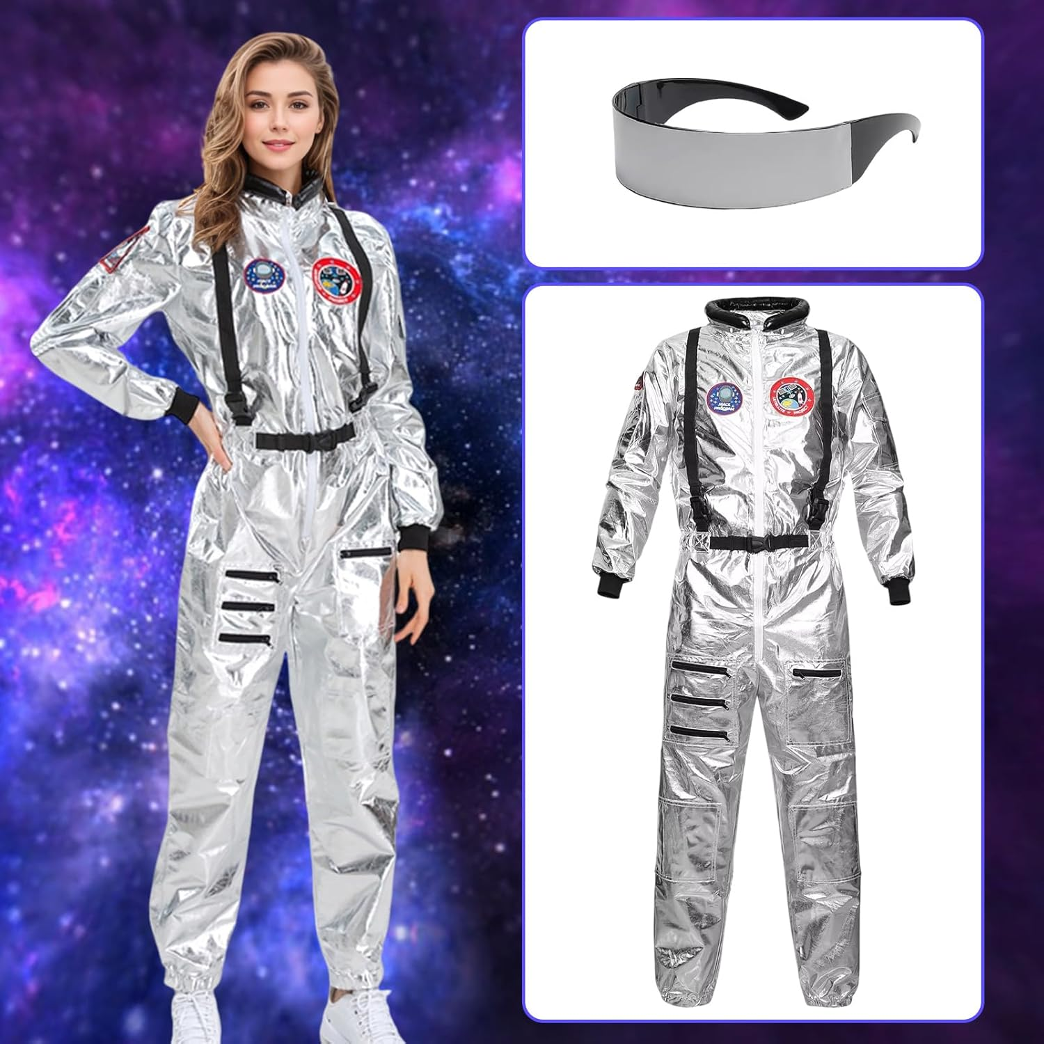 Astronaut Costume Astronaut Jumpsuit Costume for Men Women Spaceman Suit Fancy Dress Spaceman Cosplay for Adult image number 2