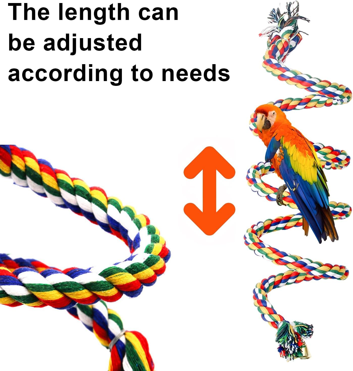 HOMURY Pack of 2 Bird Climbing Ropes: 150 Cm Parrot Colourful Spiral Cotton Rope, Diameter 18 Cm Parrot Toy Circle Ring Swing, Climbing Rope for Budgies, Cockatiels and All Birds image number 6
